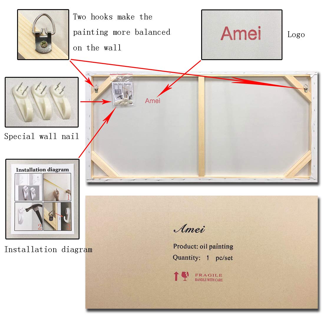 AMEI Art - Set of 3 Hand Painted Abstract Oil Paintings, 20x30 Inch Neutral Gray & White Textured Wall Art, Contemporary Wood Framed Canvas for Living Room, Bedroom & Office Decor
