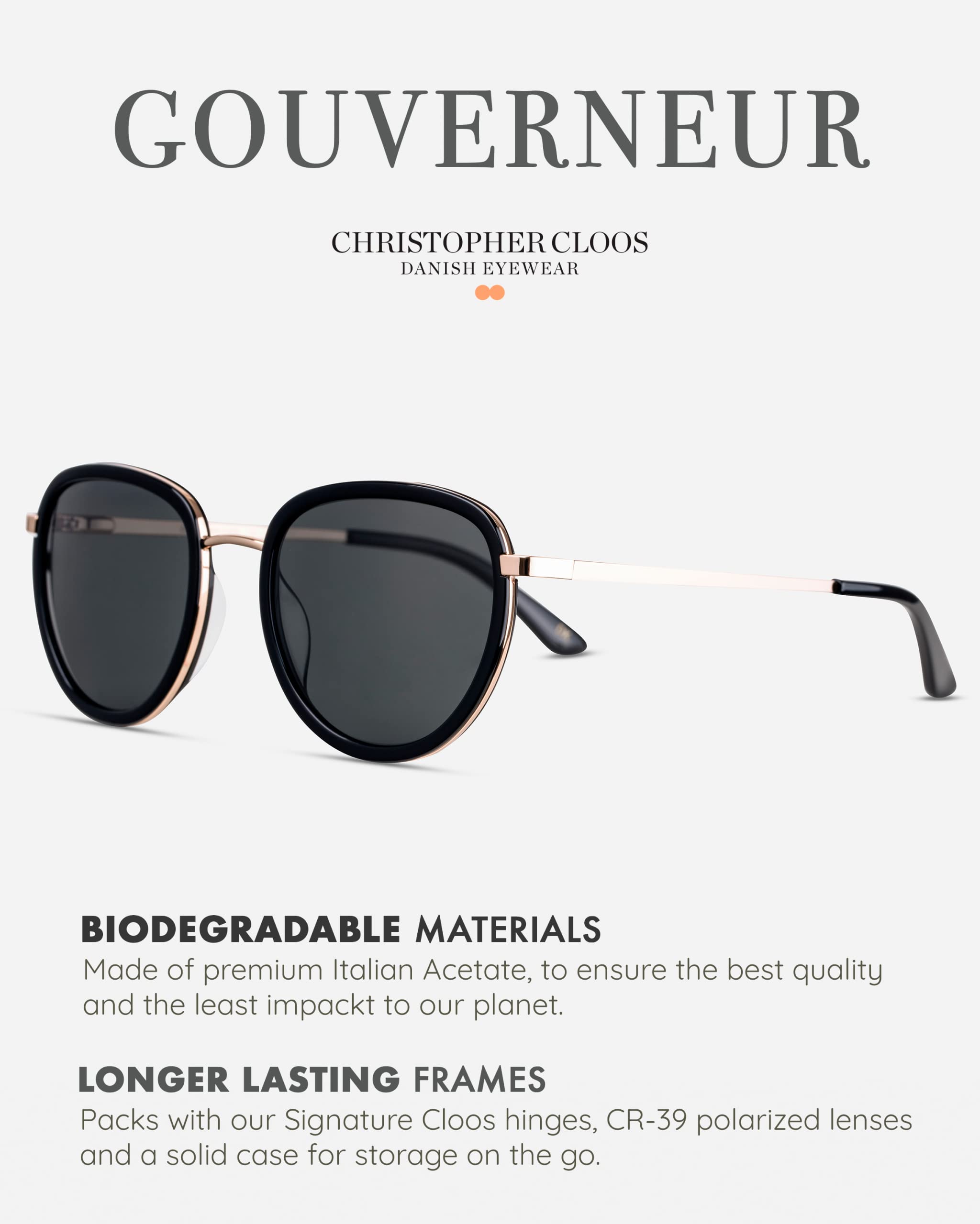 Christopher Cloos Gouverneur Danish Design Polarized Sunglasses for Men & Women - UV Protection, Lightweight & Stylish - Perfect for Driving, Beach & Outdoor Activities