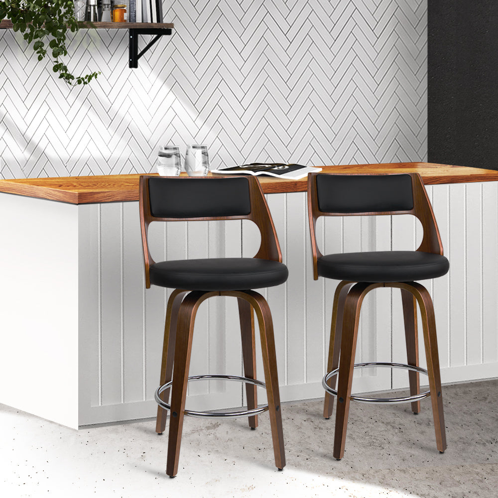 2 Pack Swivel Bar Stools with Leather Upholstery - 30 Inch Height Counter Stools for Kitchen Island, Breakfast Bar & Home Decor