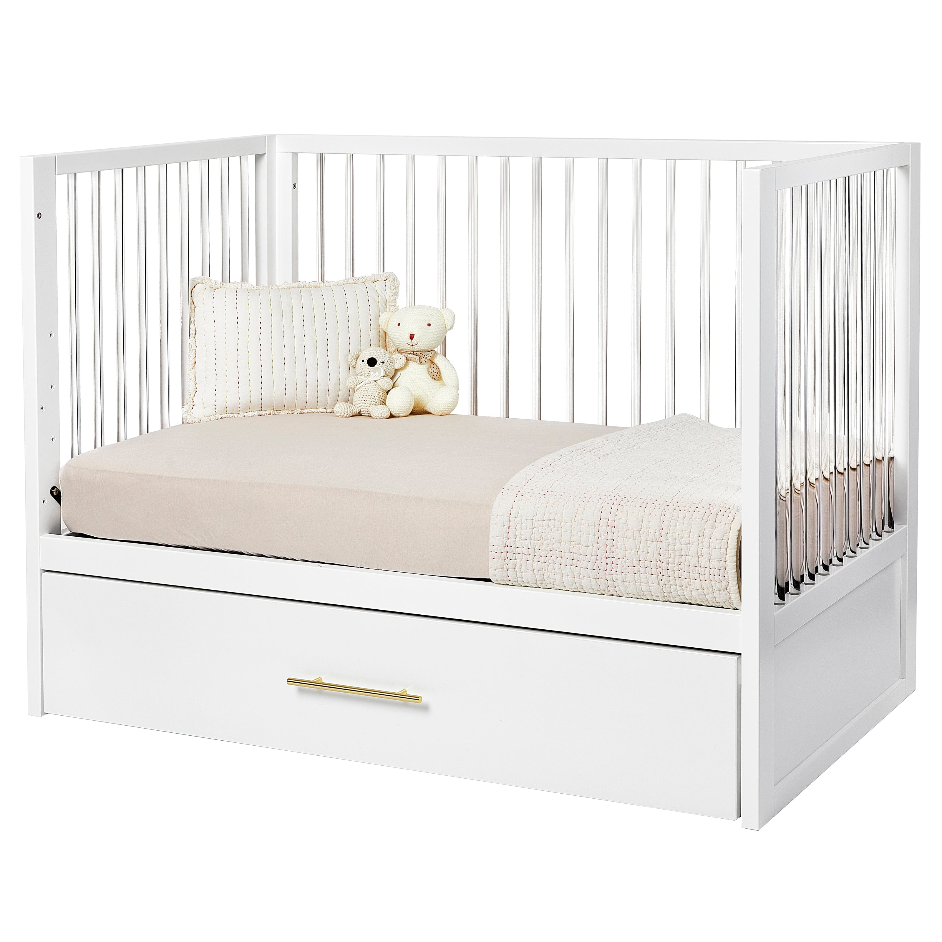 Hush Crib with Trundle - Gold Handle Baby Bed for Nursery, Toddler & Guest Room - Perfect for Small Spaces & Sleepovers
