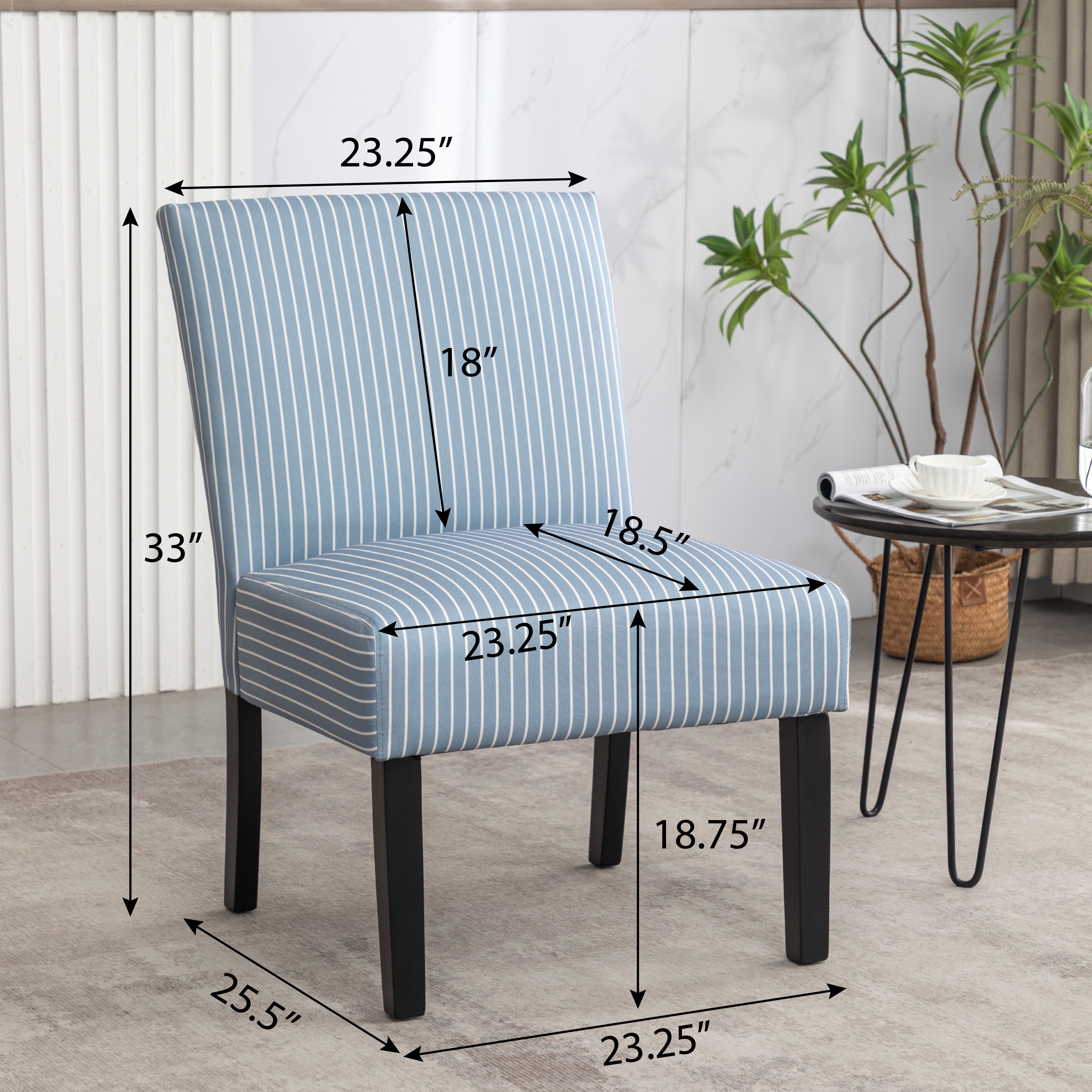 Roundhill Furniture Boten Stripe Upholstered Slipper Accent Chair - Blue Velvet Small Living Room Chair for Bedroom, Office & Reading Nook