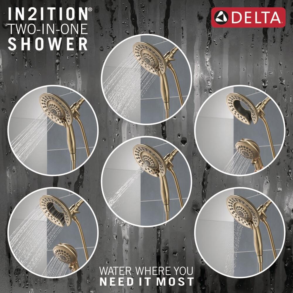 Delta Faucet Saylor 17 Series Gold Shower Valve Trim Kit with In2ition 2-in-1 Shower Head & Handheld Spray - Champagne Bronze T17235-CZ-I (Valve Not Included) - Perfect for Bathroom Renovation & Luxury Spa Experience