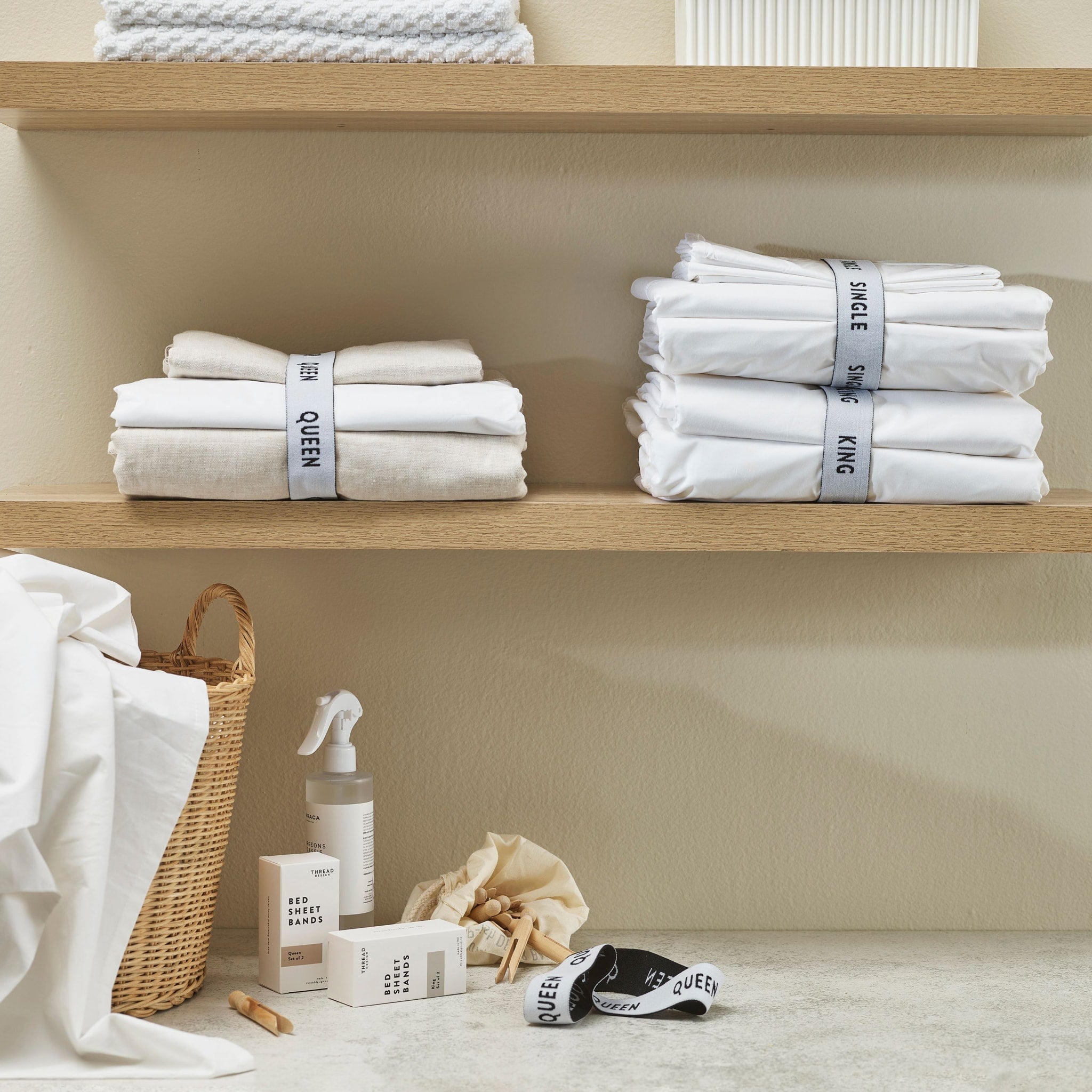 Premium THREAD DESIGN Bed Sheet Bands for King Size Beds (Set of 2) - Secure Fitted Sheets & Prevent Slipping for Better Sleep