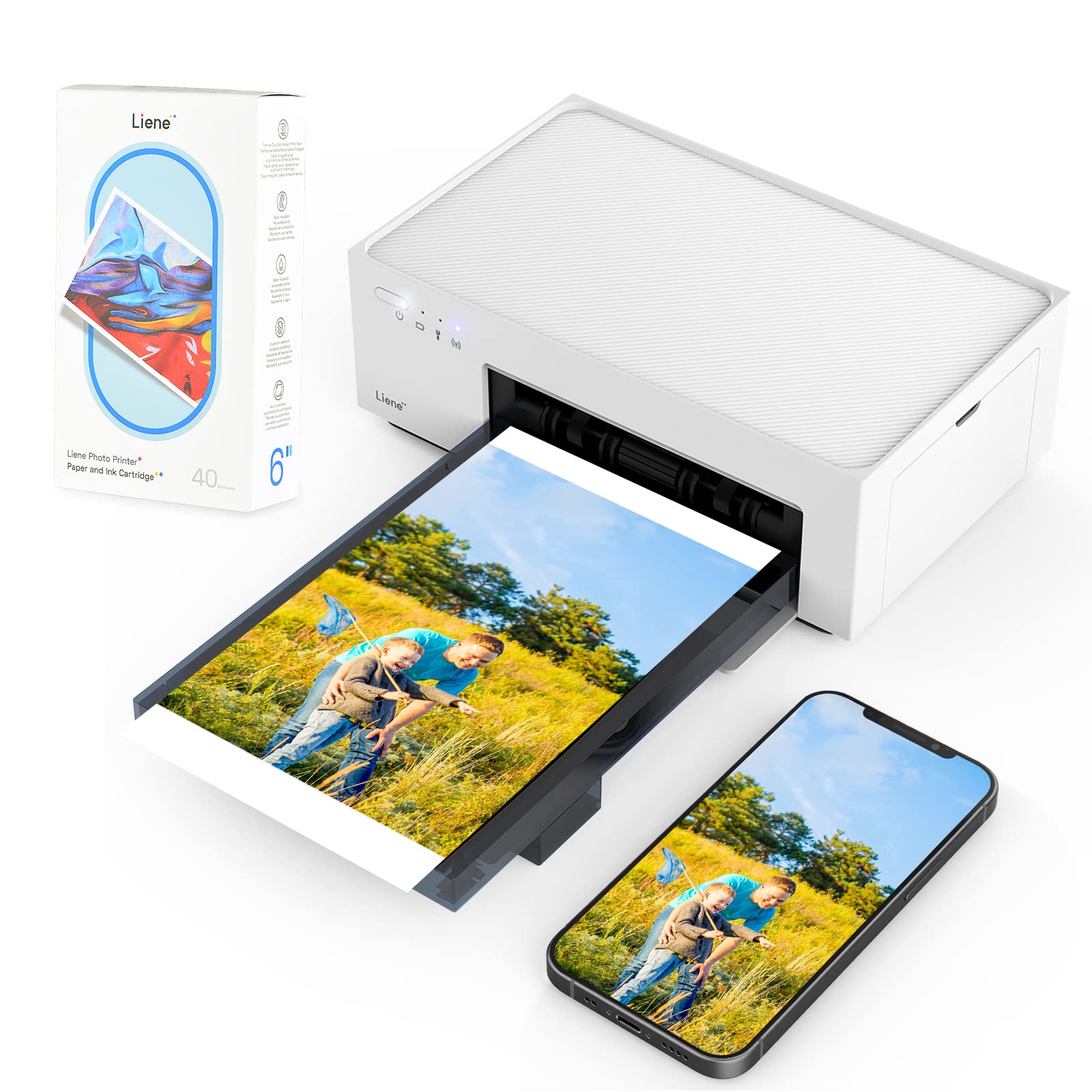 Liene 4x6'' Wireless Instant Photo Printer with Dye Sublimation Technology - Portable Battery Edition Bundle (Includes 60 Sheets & 2 Ink Cartridges) - Compatible with iPhone, Android, Smartphones & Computers - Perfect for Travel, Home Decor, Scrapbooking & Party Favors
