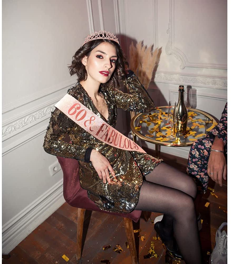 60th Birthday Sash & Tiara Set - Rose Gold Crown for Women's Milestone Celebration | Perfect 60th Birthday Gift & Party Decorations | Great for Birthday Parties, Retirement Celebrations & Special Occasions