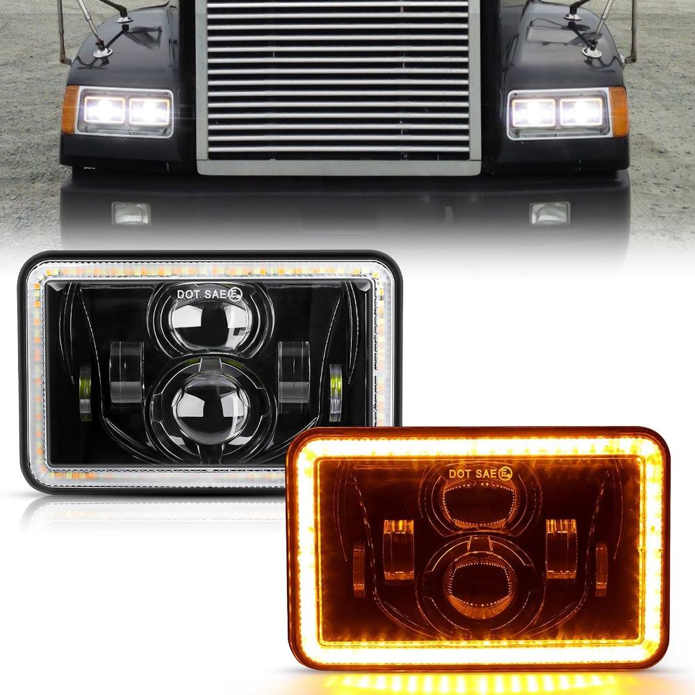 4x6 LED Headlights High/Low Beam with DRL & Turn Signal - DOT Approved - Compatible with Peterbilt, Kenworth, Freightliner Trucks - Perfect for Night Driving & Enhanced Road Safety