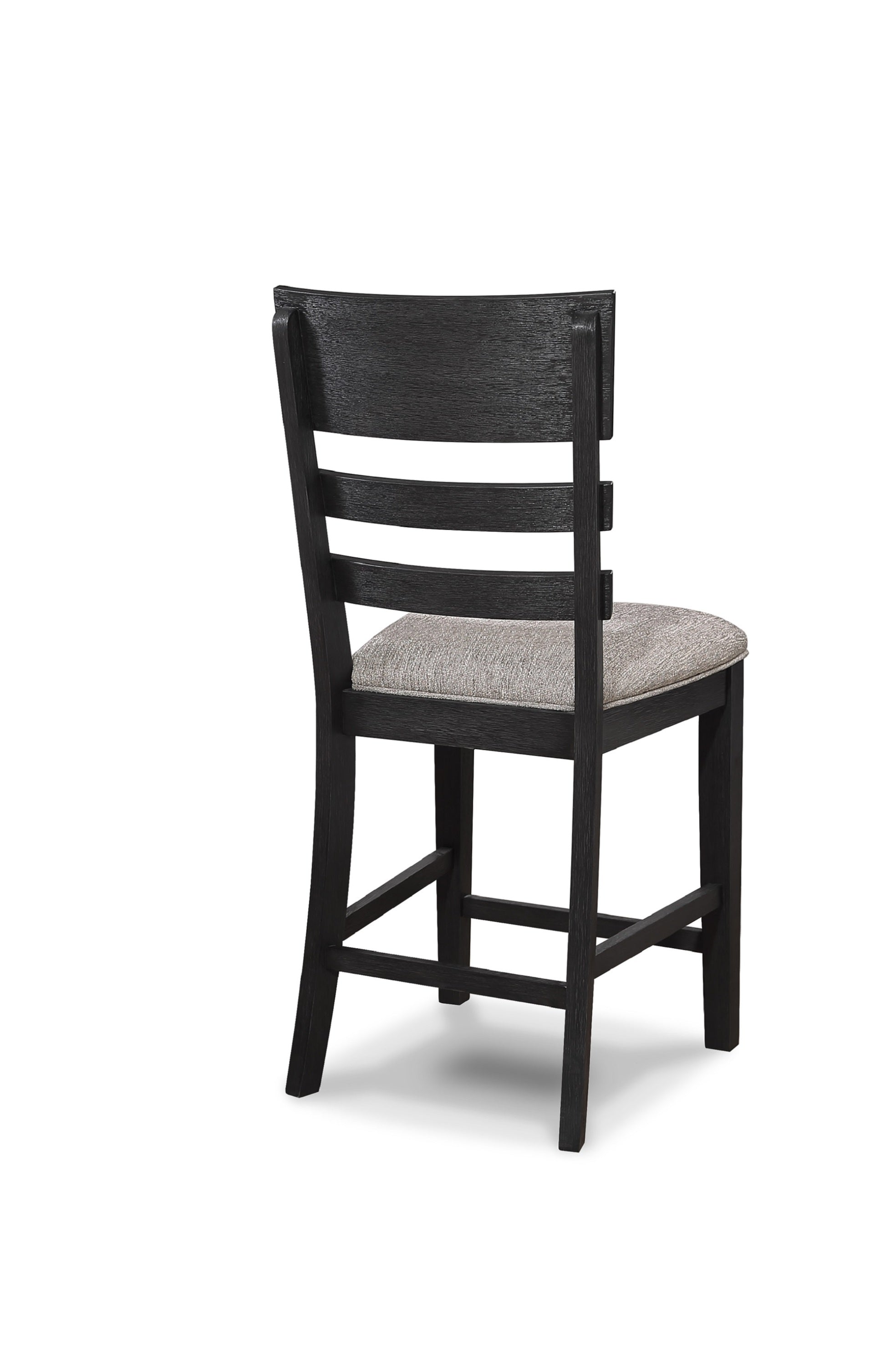 2-Piece Black & Gray Counter Height Chairs with Upholstered Seat & Ladder Back - Solid Wood Bar Stools for Kitchen Island, Breakfast Nook & Dining Room - Modern Farmhouse Style Counter Stools for Home Decor