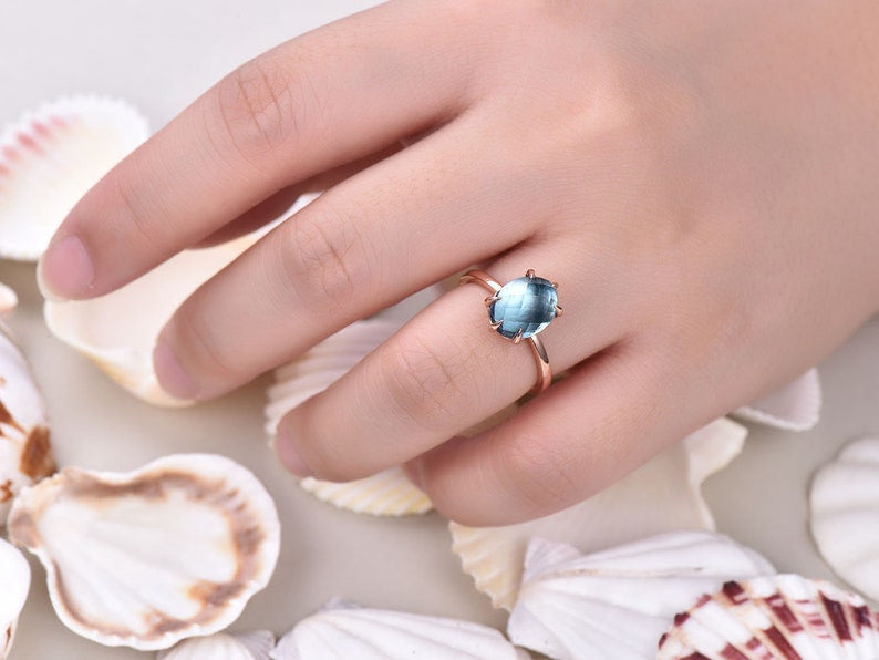 Vintage 10x8mm Oval Cut London Blue Topaz Engagement Ring in Rose Gold - Elegant Wedding Band for Women, Perfect for Proposals, Anniversaries & Special Occasions