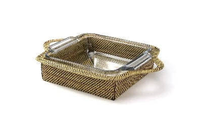 Square Rattan Basket & Baking Dish - Natural Woven Storage Organizer for Bread, Pastries, and Kitchen Essentials | Perfect for Home Decor, Picnics, and Gift Giving