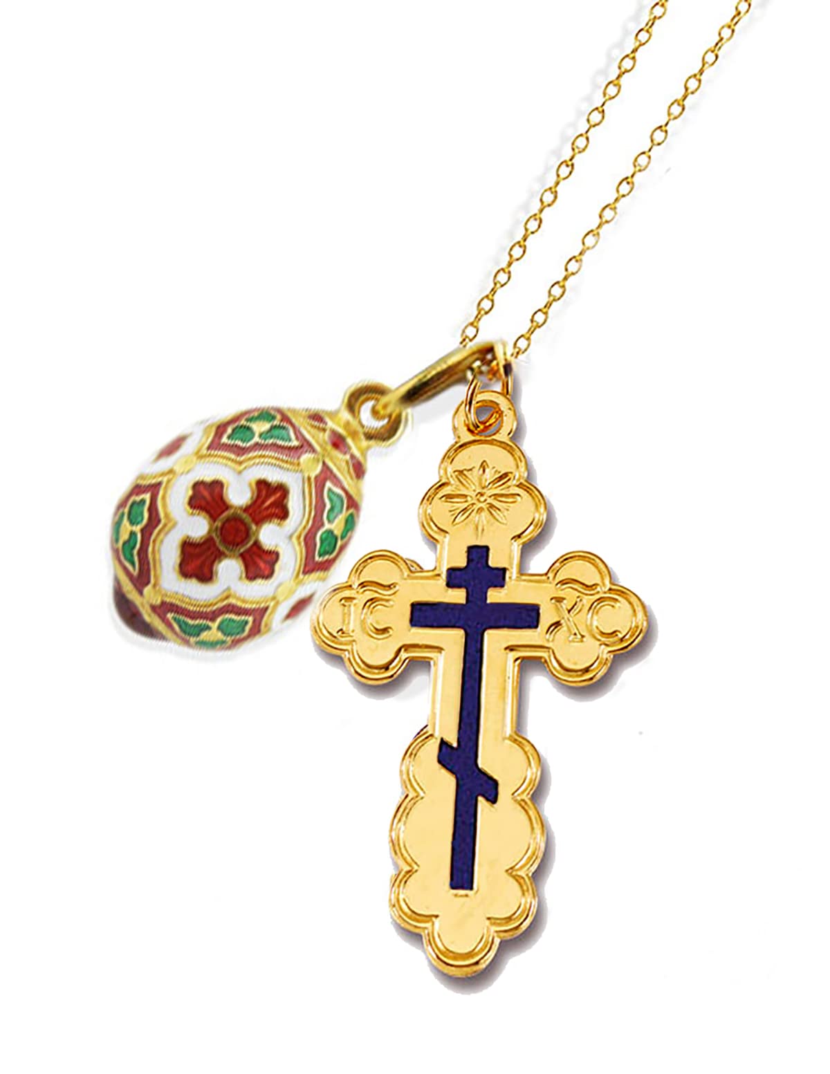 3-Piece Orthodox Cross Pendant Set - Silver & Gold Tone Religious Jewelry with Egg Pendant Chain - Perfect for Baptism, Confirmation & Spiritual Gifts