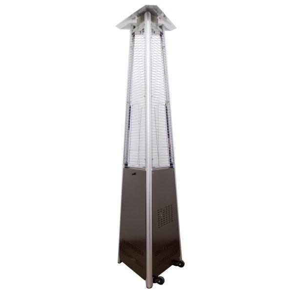 Commercial Bronze Triangle Glass Tube Patio Heater - Tall Natural Gas Outdoor Heater for Restaurants, Backyards & Patios