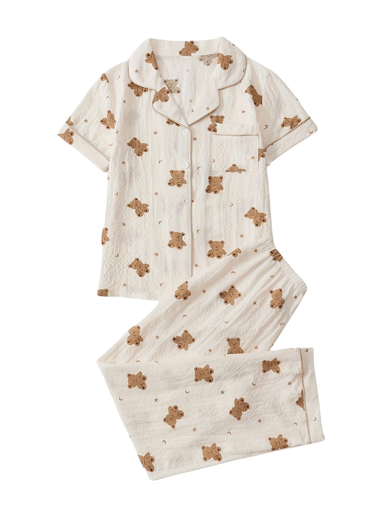 Verdusa Women's 2-Piece Pajama Set - Cute Printed Button-Up Sleepwear with Pants for Cozy Nights & Lounge Wear - Soft Cotton PJS for Relaxing at Home, Sleepovers and Gift Giving