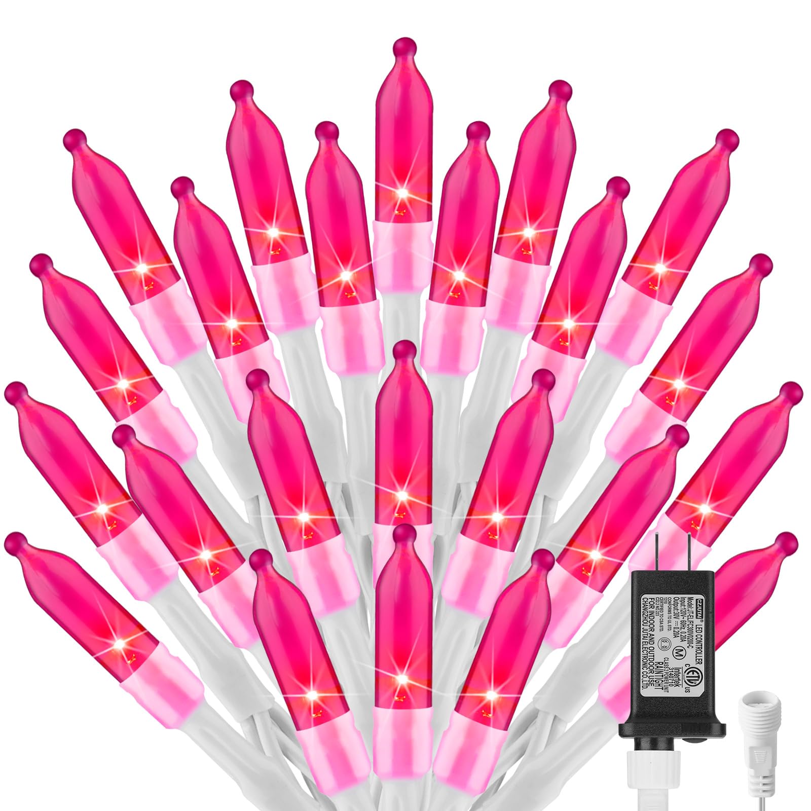 100 LED Pink Christmas String Lights - 39Ft Connectable Mini Lights with 8 Lighting Modes, Waterproof for Indoor & Outdoor Valentine's Day Decorations, Wreaths, Garlands, and Holiday Parties (White Wire) - Perfect for Bedroom, Garden, Wedding, and Christmas Tree Decor