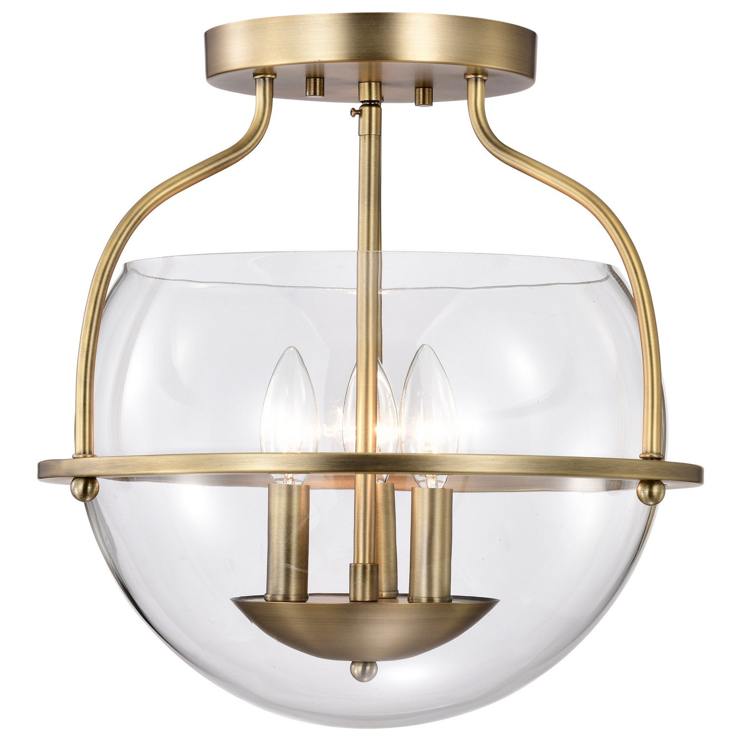 Amado 14 Inch 3-Light Semi Flush Mount Ceiling Light Fixture - Vintage Brass Finish - Perfect for Bedroom, Living Room, Dining Room & Hallway Lighting