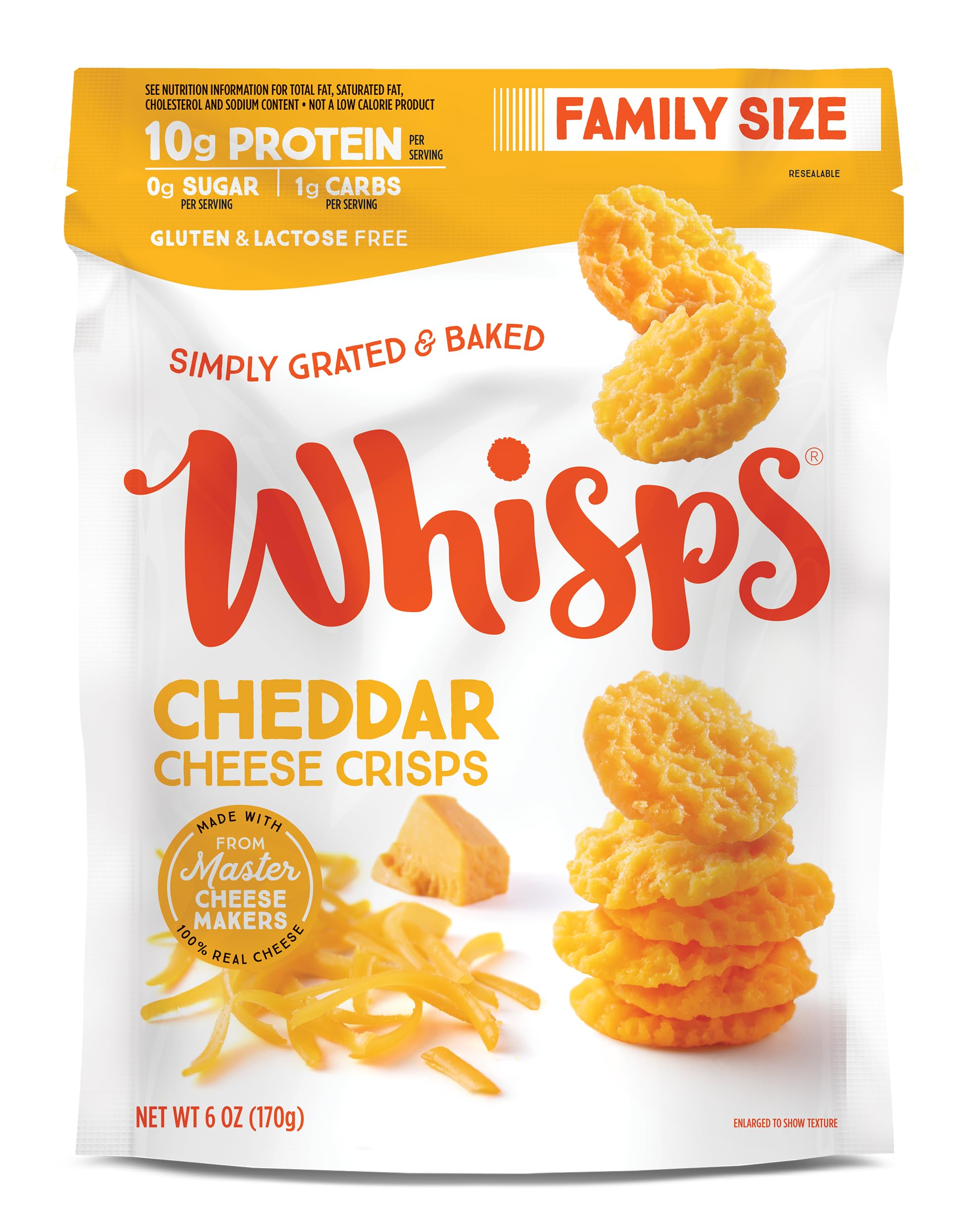 Whisps Cheddar Cheese Crisps - High Protein, Low Carb, Gluten Free Keto Snacks | Healthy Protein Chips for Weight Loss & Diet | Perfect for On-the-Go, Office Snacking & Keto Meal Plans (6 Oz, 2 Pack)