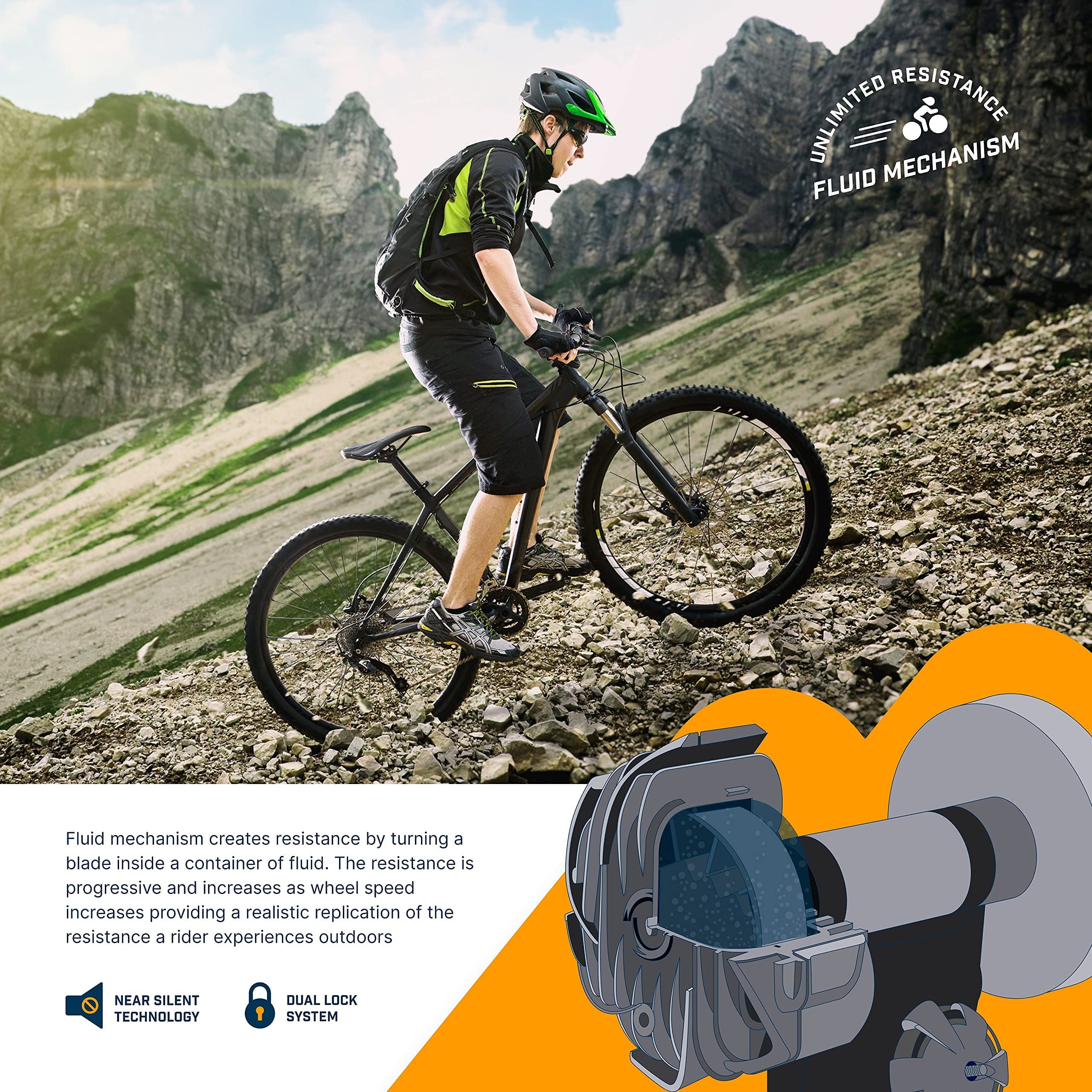 Alpcour Fluid Bike Trainer Stand - Portable Stainless Steel Indoor Cycling Trainer with Fluid Flywheel, Noise Reduction & Progressive Resistance - Dual-Lock System for Road & Mountain Bikes - Perfect for Home Workouts & Indoor Cycling Training