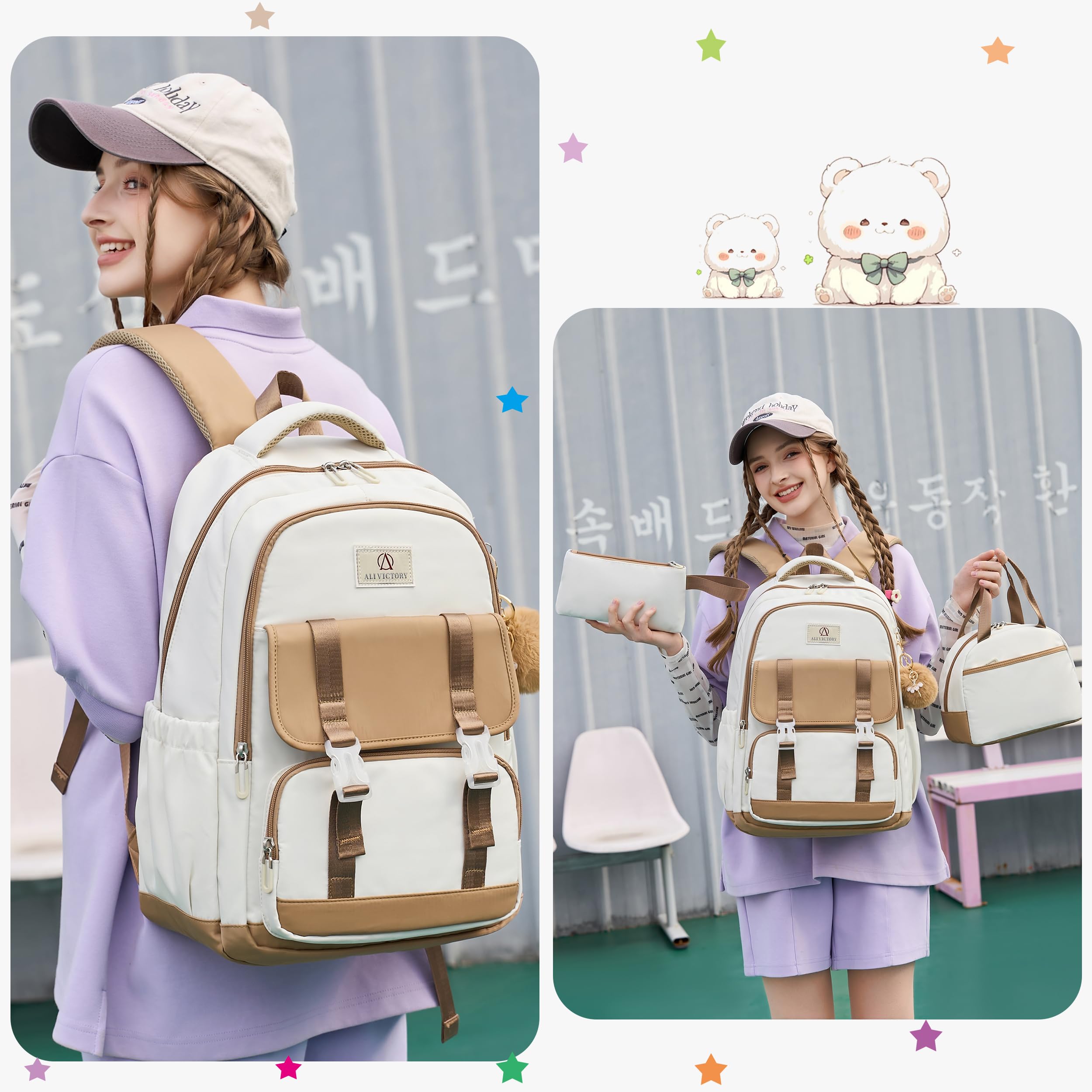 AO ALI VICTORY 16 Inch Laptop Backpack for Women & Students - Durable School Bag for High School, College, Work & Travel - Large Bookbag for Teens, Girls & Business Professionals - Perfect for Commuting, Campus Life & Business Trips (Brown)
