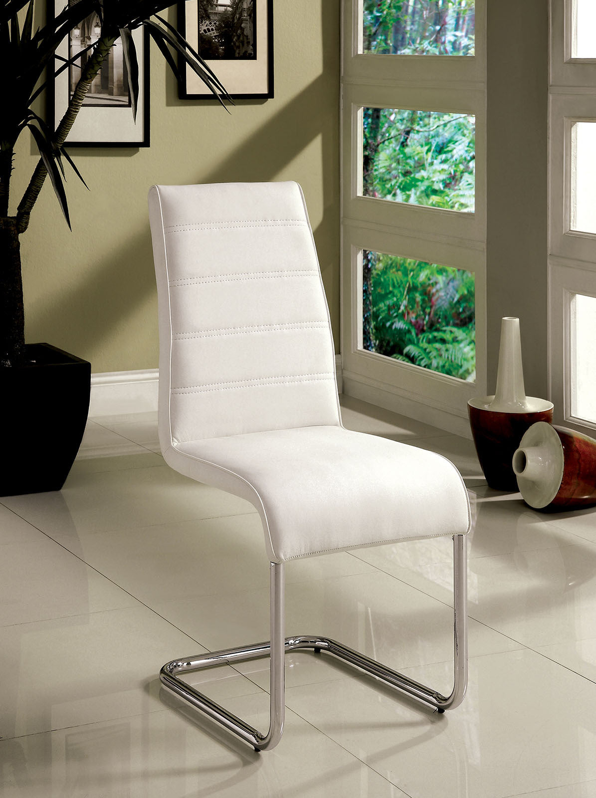 Modern White Faux Leather 2-Piece Side Chair Set - Metal Chrome Legs for Kitchen, Dining Room, Office & Living Room - Comfortable Seating for Home & Office Use