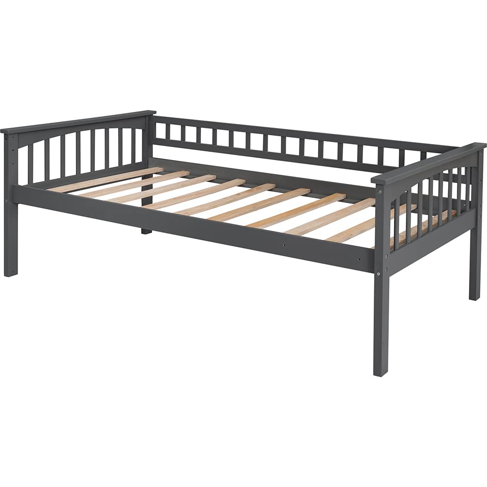 Convertible Wood Bunk Bed with Storage Drawers, Ladder & Safety Guardrail - Twin Over Twin Space-Saving Kids Bed (Gray) | Perfect for Small Bedrooms, Guest Rooms & Vacation Homes
