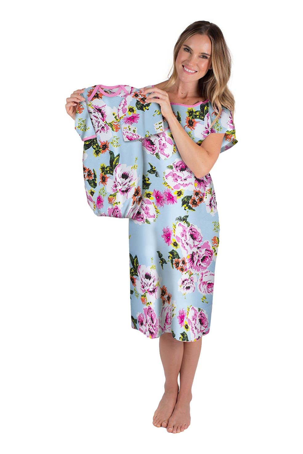 Baby Be Mine Mommy & Baby Matching Labor & Delivery Maternity Hospital Gown Set - Soft Nursing Gownie for Newborn & Postpartum Care - Perfect Hospital Bag Essential for Birth & Breastfeeding