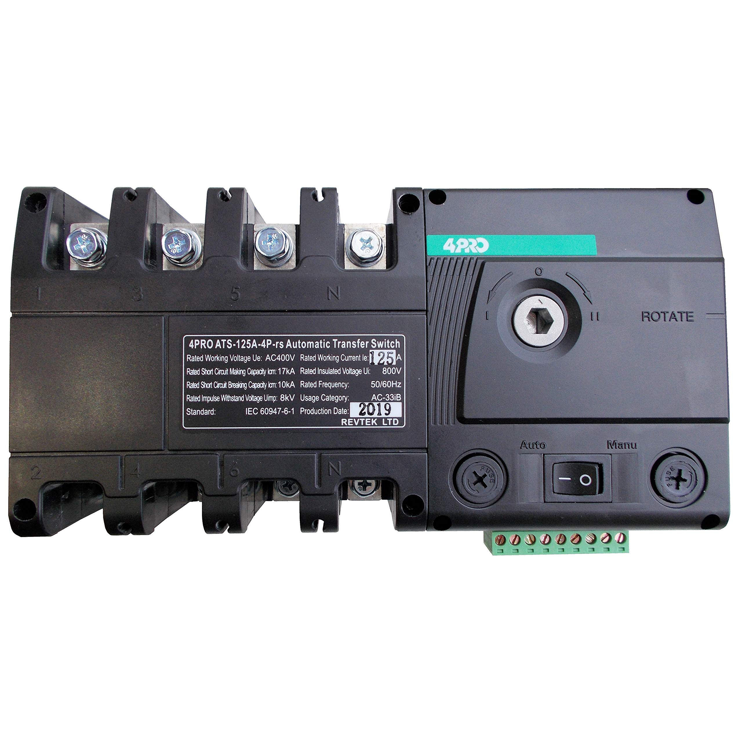 4PRO ATS-125A-4P-RS Automatic Transfer Switch 50/60Hz 125A 4 Pole - Reliable Power Backup for Home, Office & Emergency Use