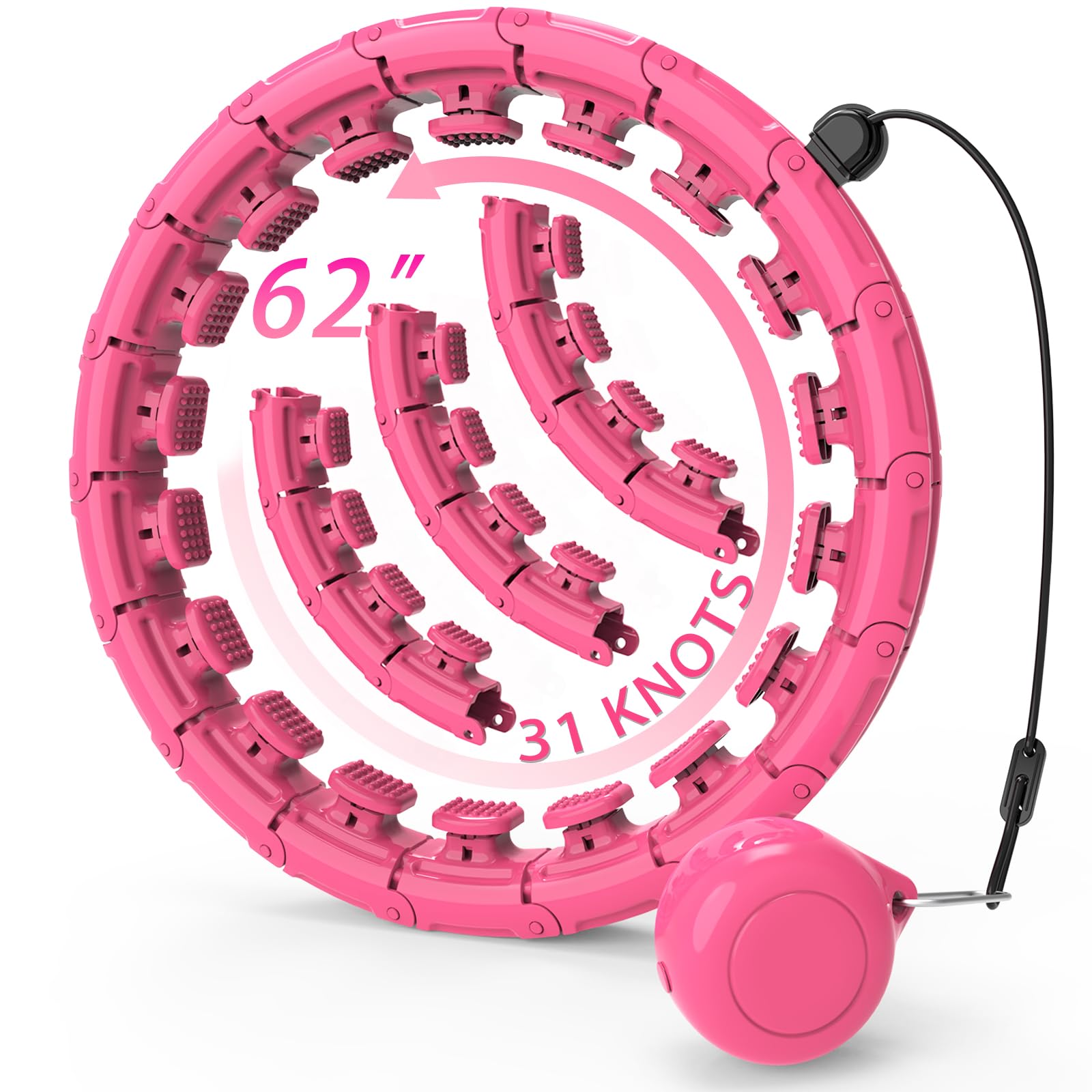 Adjustable Weighted Smart Hula Hoop for Adults - 16/30/31/32 Knots Fitness Circle with Spinning Massage Balls for Weight Loss & Core Workout | Plus Size Friendly Exercise Equipment for Women & Men | Home Gym, Outdoor Fitness & Postpartum Recovery
