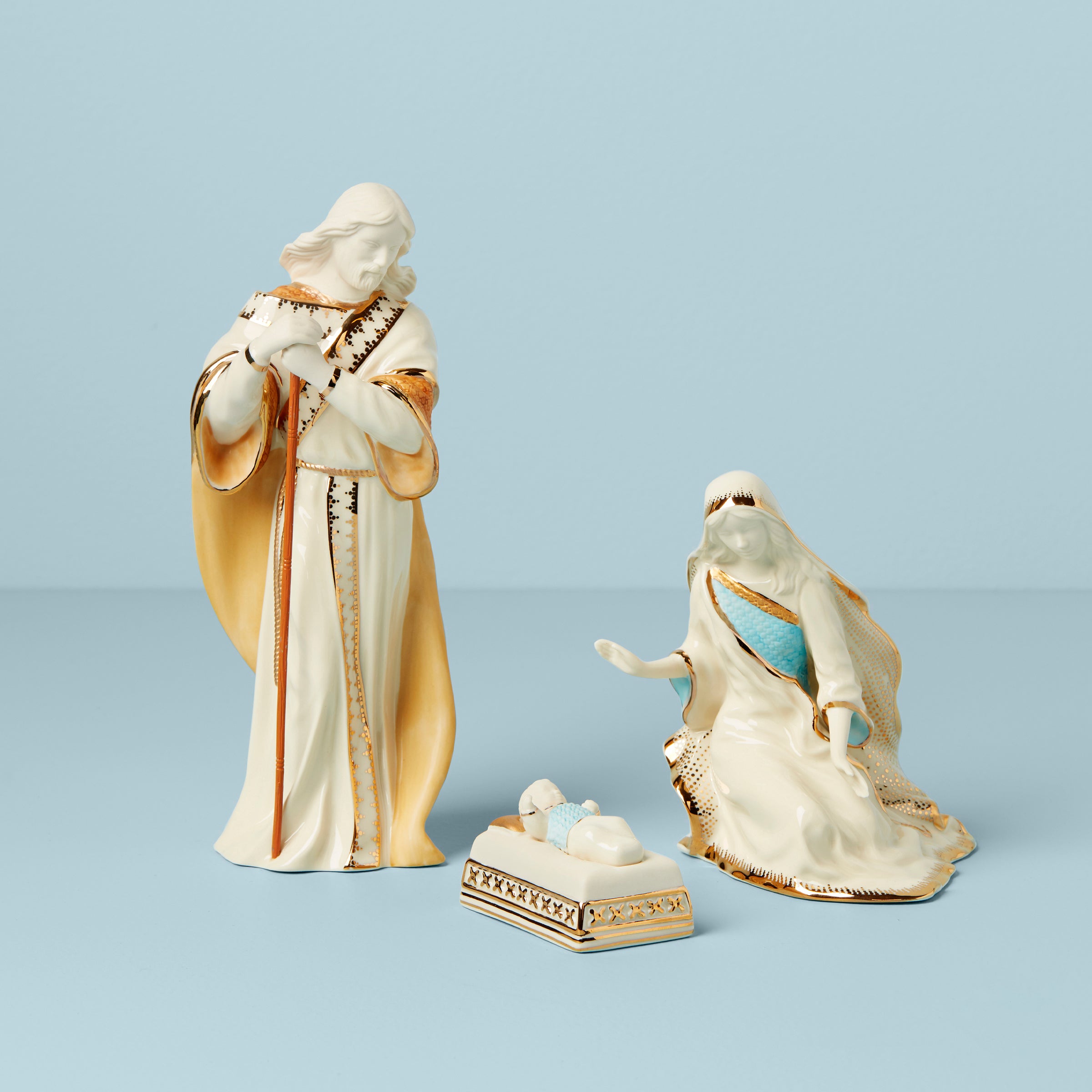 First Blessing Nativity 3 Piece Family Figurine Set - Holy Family Statue for Christmas Decor, Home Nativity Scene, and Religious Gift