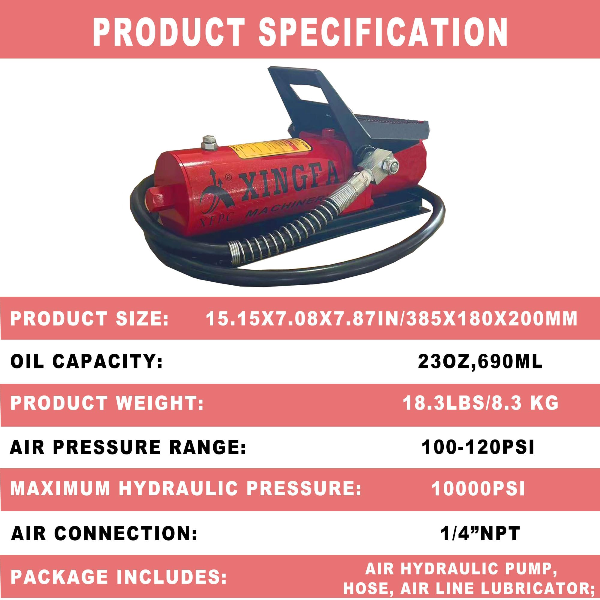 10,000 PSI Air Hydraulic Pump with 1.7L Reservoir - 3/8