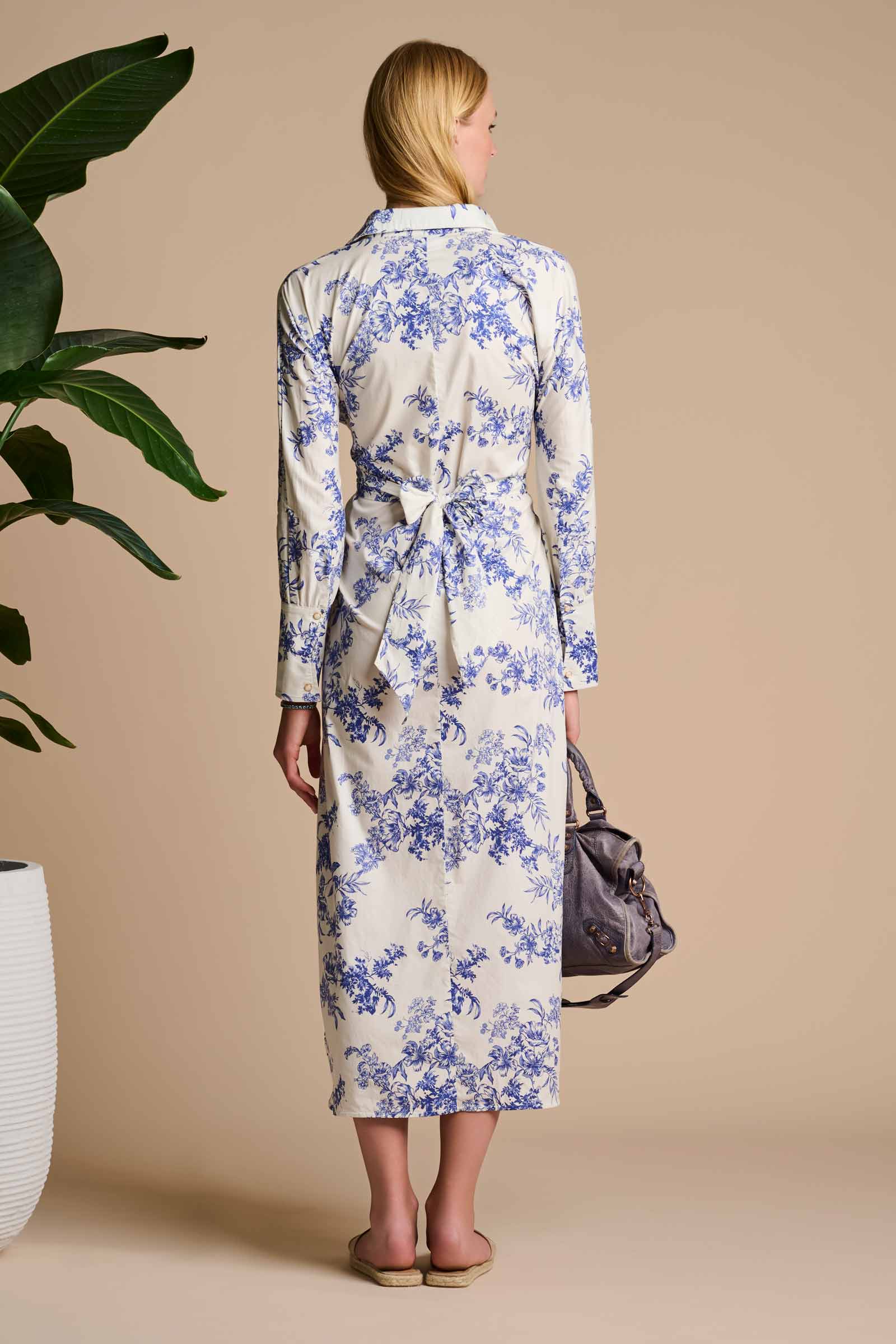 The Captiva 2.0 Shirt Dress in Vanilla China Blue Damask Print - Women's Flowy Casual Dress for Summer, Beach & Office Wear