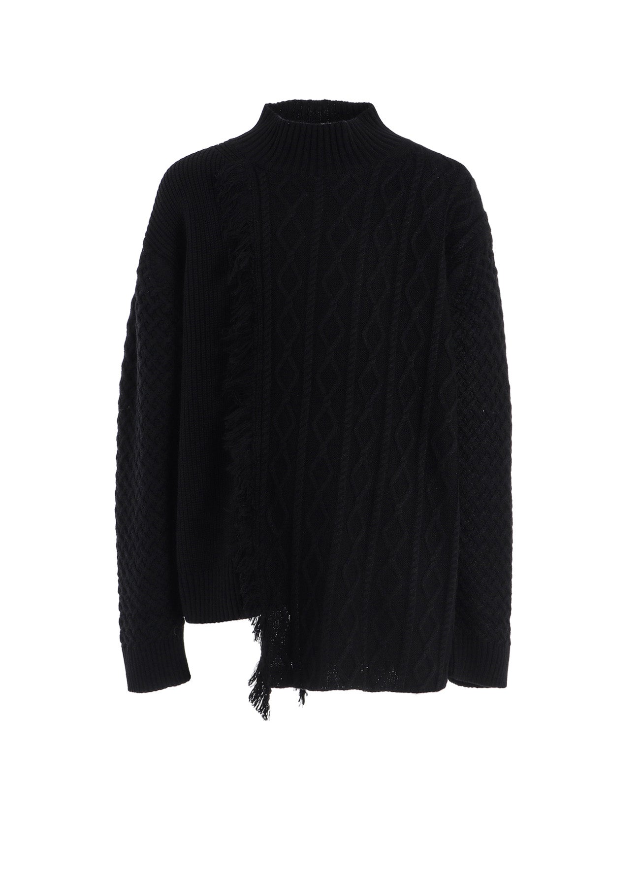 Corpilon Bulky Wool Asymmetrical Fringe Mock Neck Knit Sweater - Cozy Winter Pullover for Women, Perfect for Casual Outfits & Holiday Gatherings