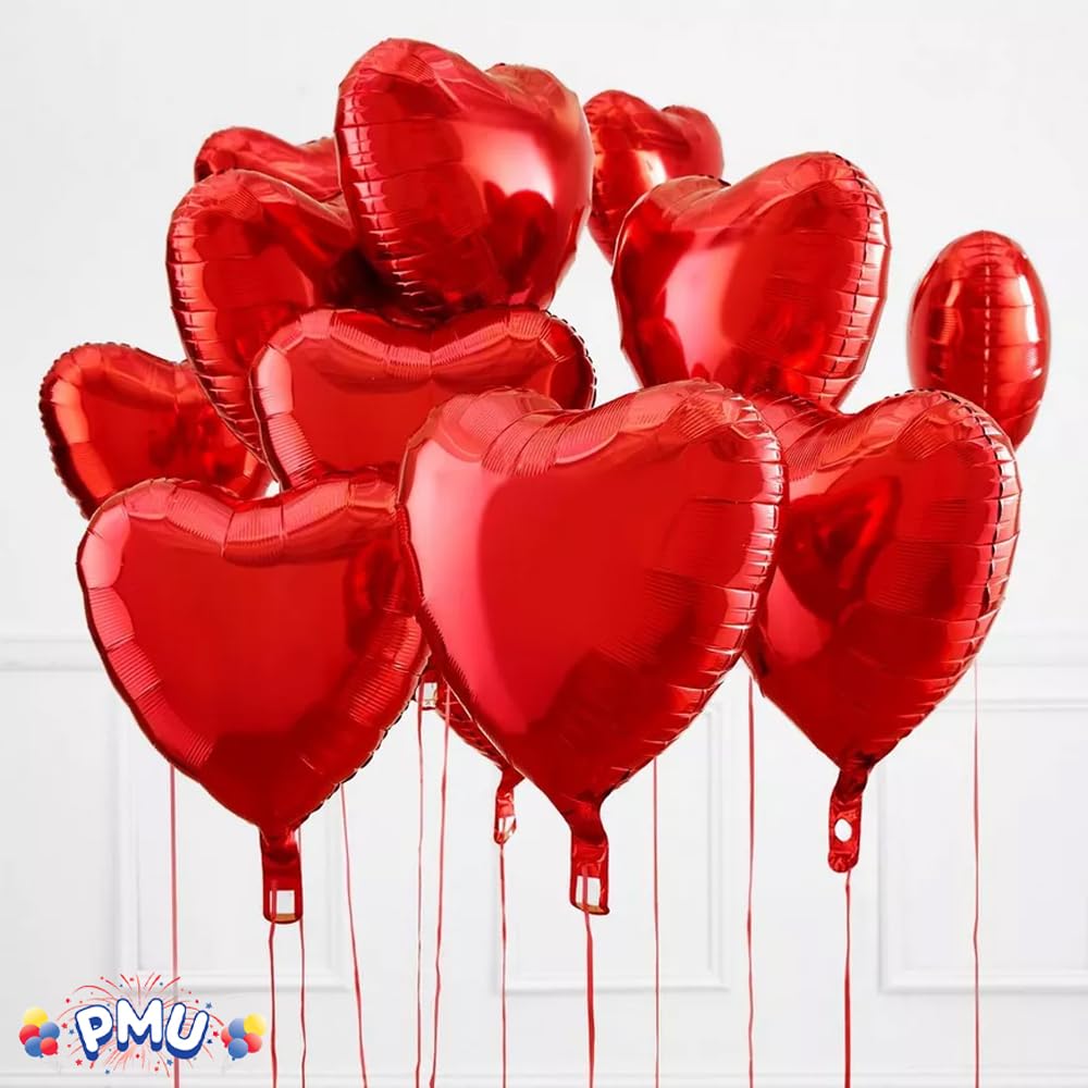 Valentine's Day Red Heart Shaped 18 Inch Mylar Foil Balloons - Pack of 100 for Party Decorations, Wedding Decor & Romantic Events