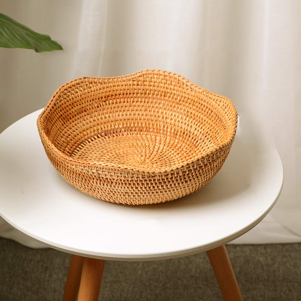 Handmade Rattan Fruit Basket - 11.8 Inch Large Pistachio Nut Bowl for Kitchen & Dining Room | Natural Woven Storage for Fruits, Bread, Snacks | Eco-Friendly Home Decor