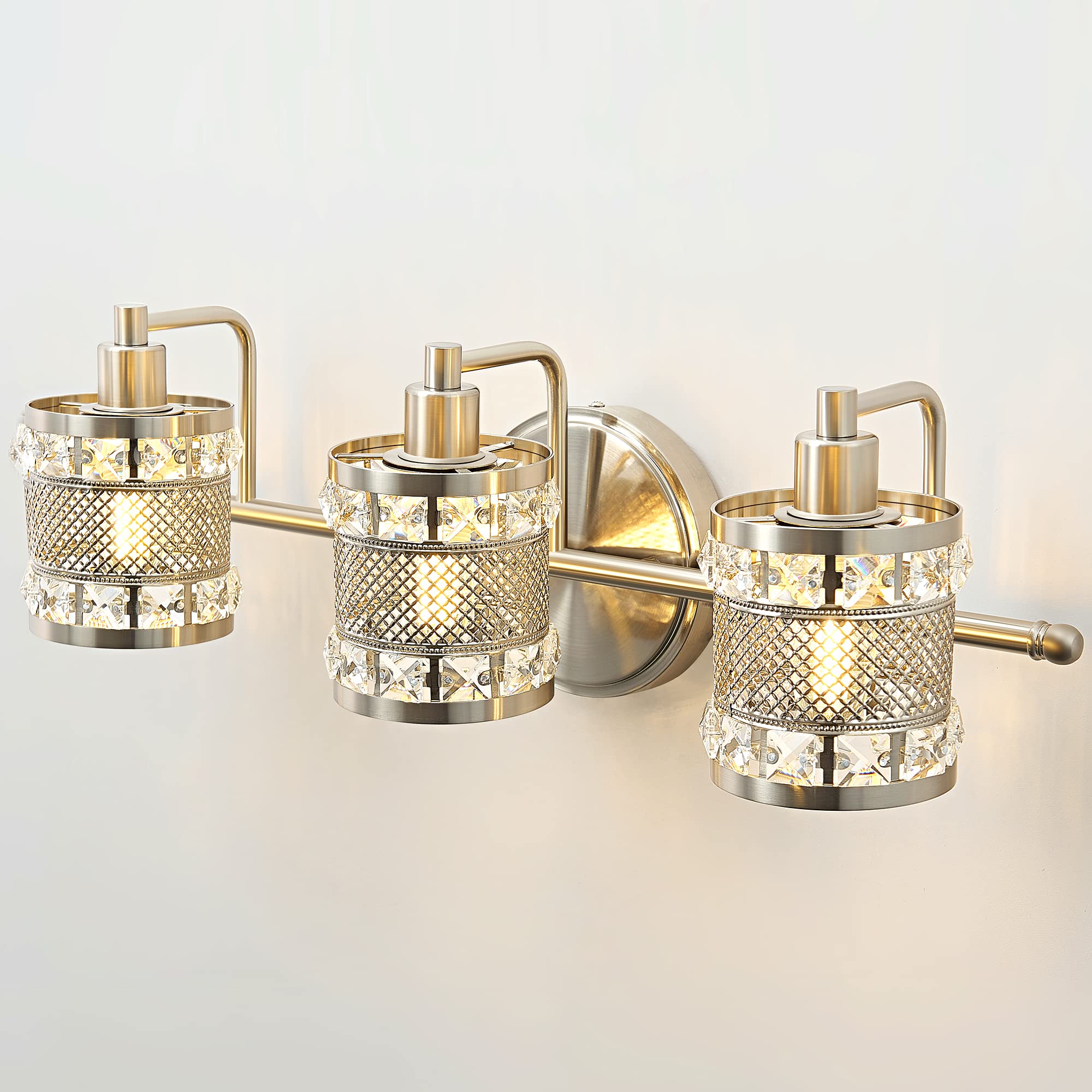 Modern Chrome Crystal Vanity Light - Bathroom Wall Sconce with Brushed Nickel Finish, Over Mirror Lighting Fixture for Bedroom, Restroom, Dining Room & Kitchen (Bulbs Not Included) - Perfect for Makeup, Shaving & Ambient Lighting