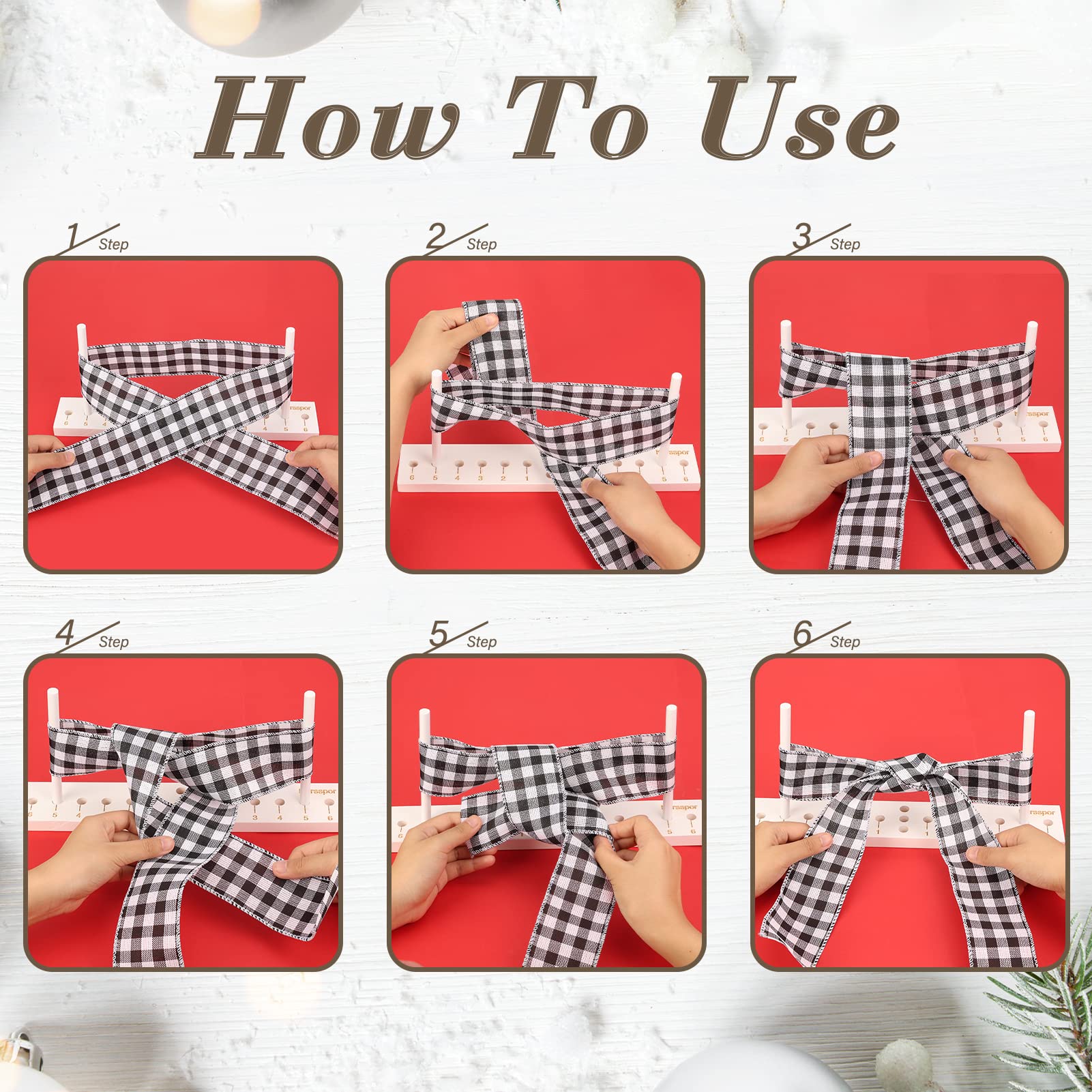Karsspor Bow Maker Tool Kit with 3 Rolls Wired Ribbon - DIY Gift Bows, Wreath Decorations, Wrist Corsages - Perfect for Christmas, Wedding, Party & Holiday Decorations