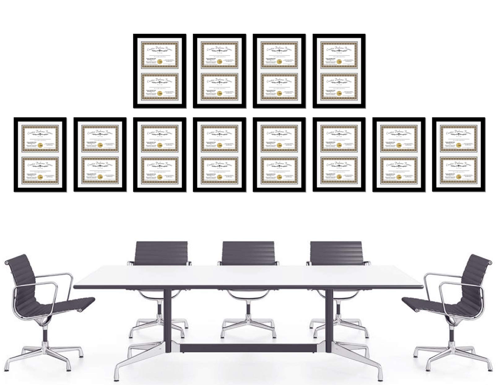 12x15 Inch Classic Black Double Diploma Picture Frame with White Mat & Glass - Wall Mountable for Graduation, Office Decor, and Home Display