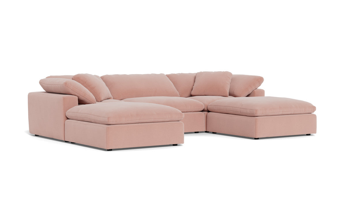 Fluffy 3-Piece Sofa Set with Double Ottoman - Soft and Comfortable Living Room Furniture for Small Spaces, Apartment, Dorm or Lounge Area