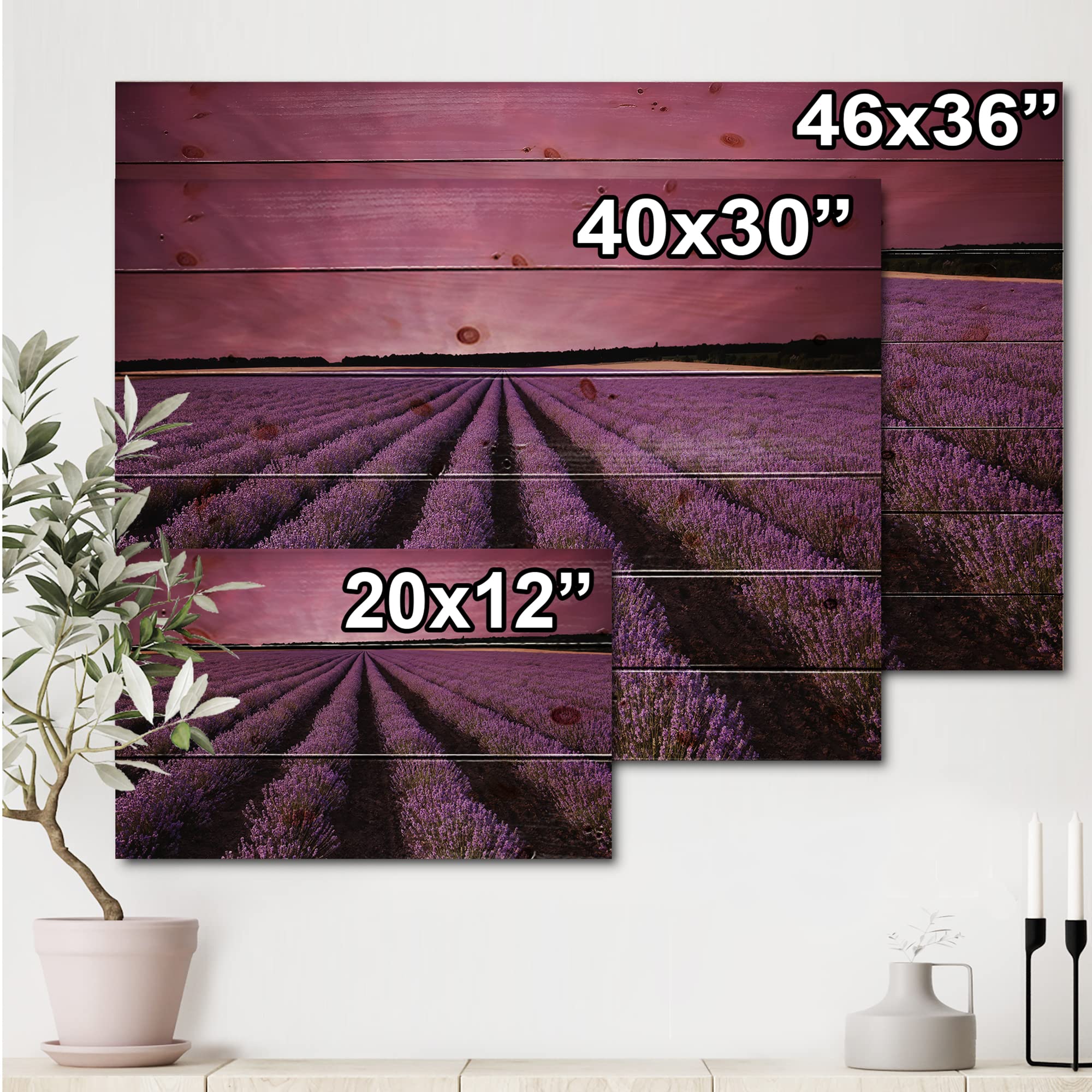 Lavender Field Wood Wall Art - Sunrise & Clouds Landscape Decor for Farmhouse