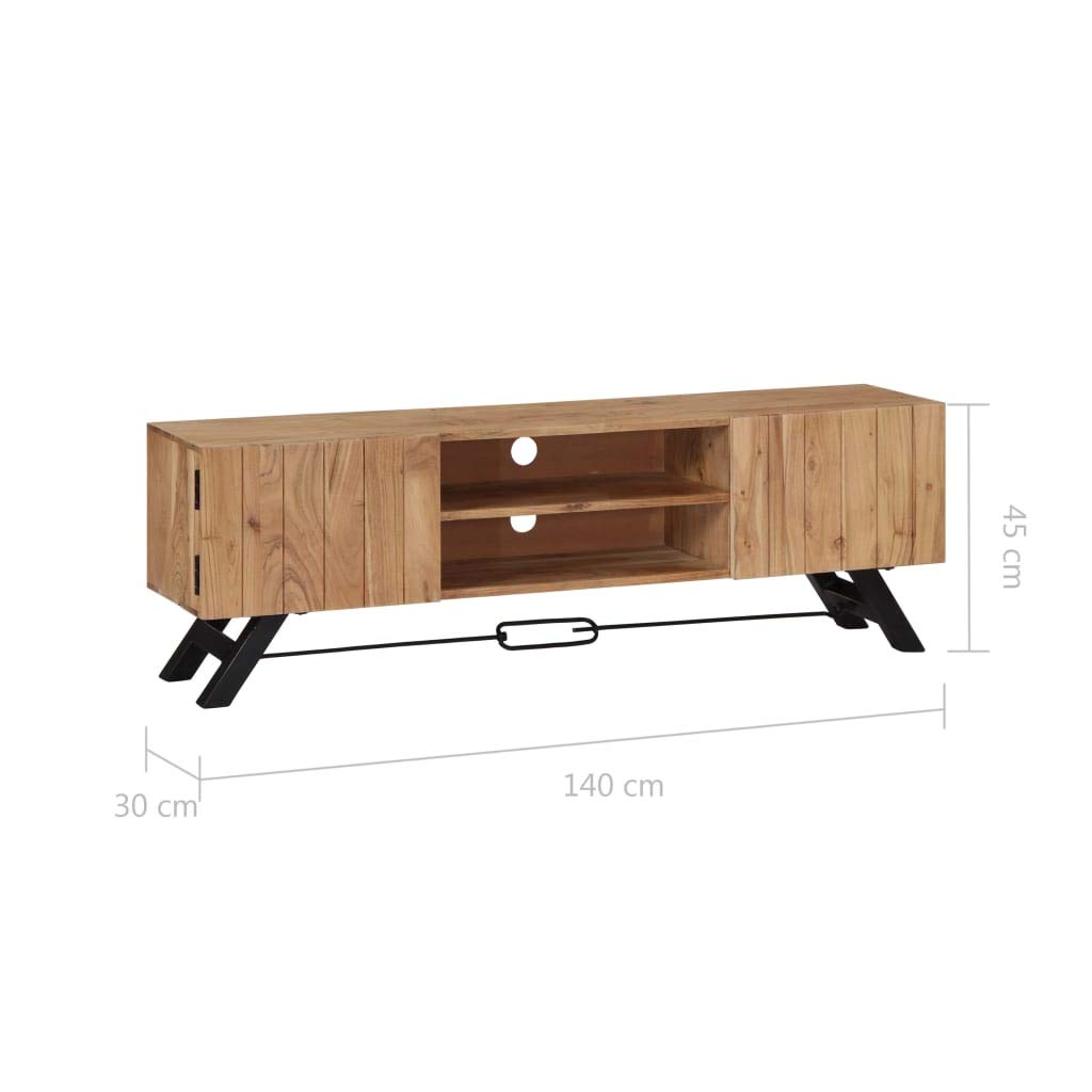 Solid Acacia Wood TV Stand with Doors & Storage Compartments - Handcrafted Rustic TV Cabinet for Living Room, Bedroom - Polished Lacquered Multimedia Entertainment Center for Flat Screen TVs