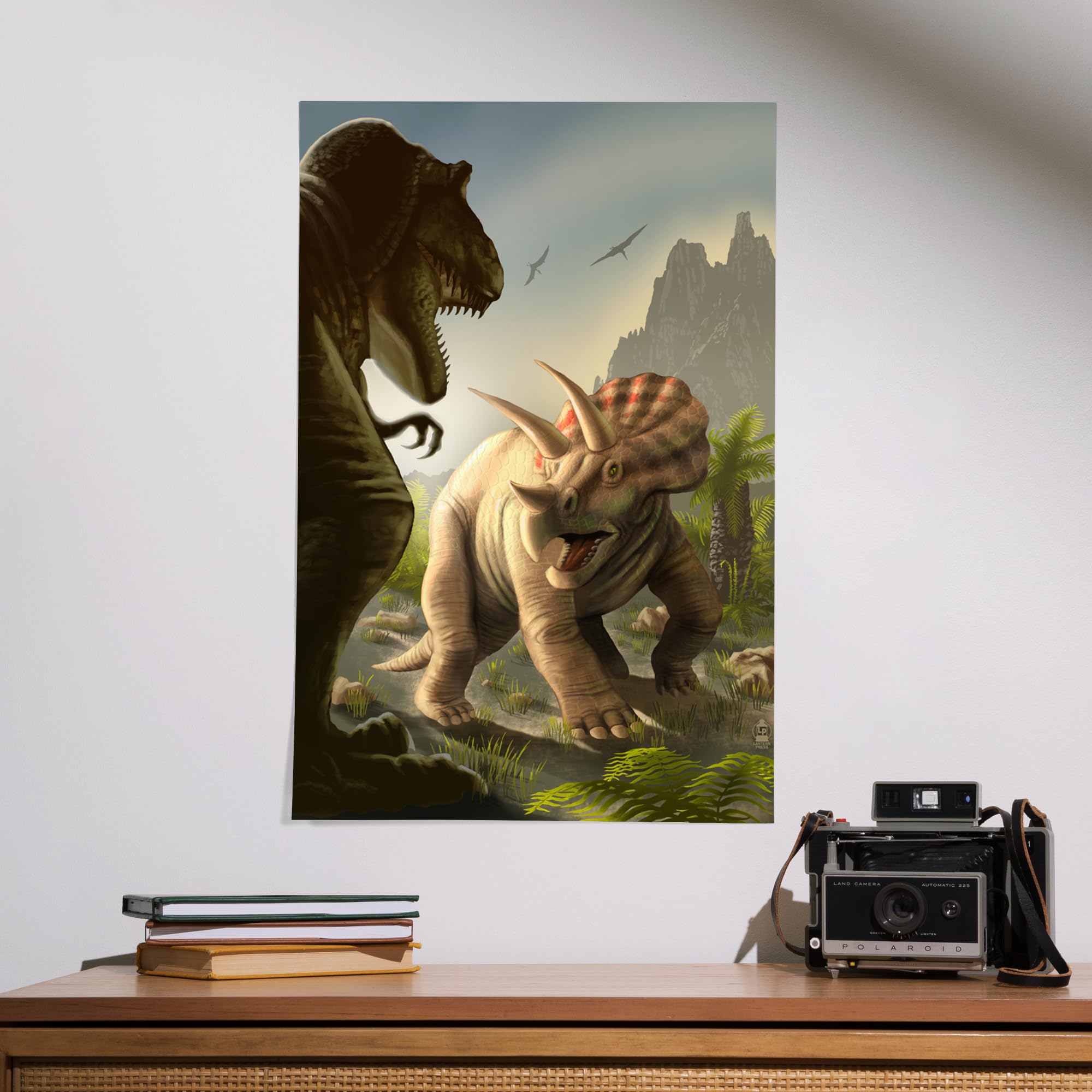 Lantern Press 16x24 Inch Giclee Art Print - Triceratops Dinosaur Wall Decor for Living Room, Bedroom & Office | Premium Canvas Painting for Home & Office Decoration