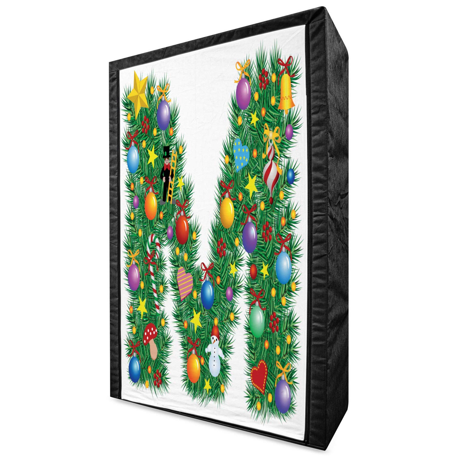 Ambesonne Letter M Portable Fabric Wardrobe - Winter Snowman & Holly Berry Design, 42.5