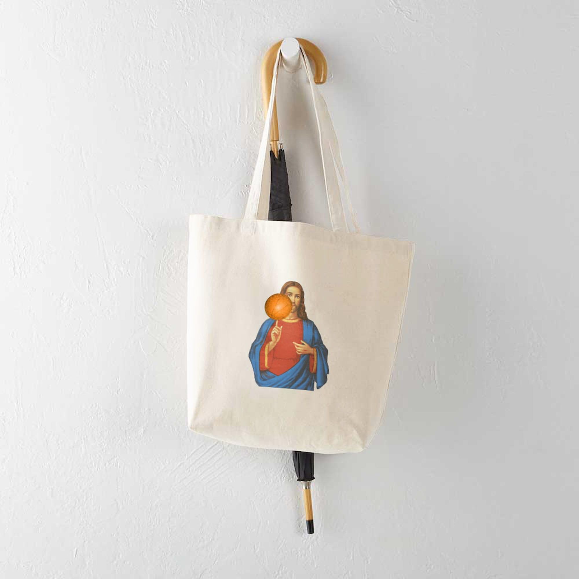 Jesus Christ Basketball Star Tote Bag - Natural Canvas Reusable Shopping Bag for Groceries, Beach & Church