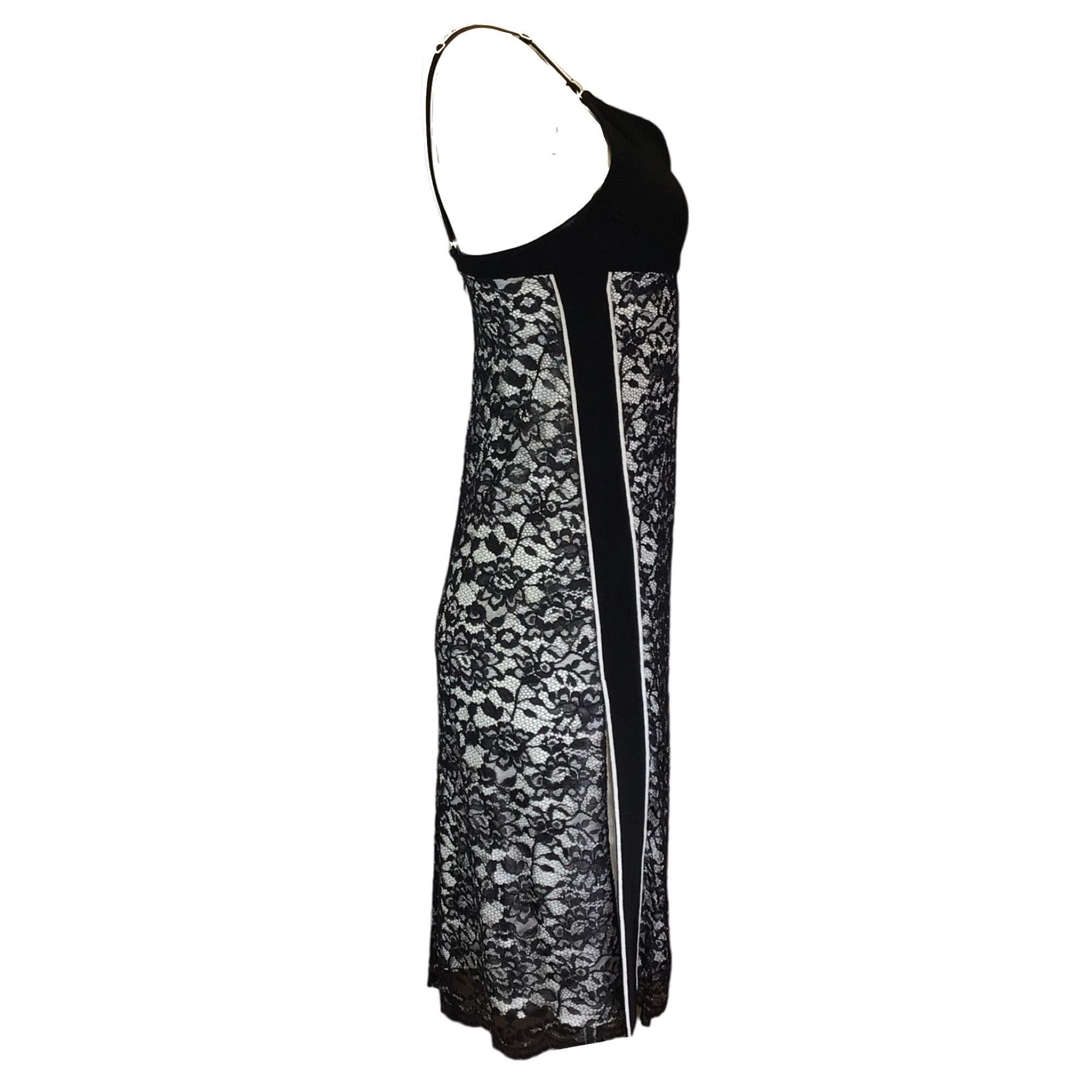 Paco Rabanne Black & White Sleeveless Lace Midi Dress for Women | Elegant Evening Party & Cocktail Dress | Perfect for Weddings, Date Nights & Special Occasions