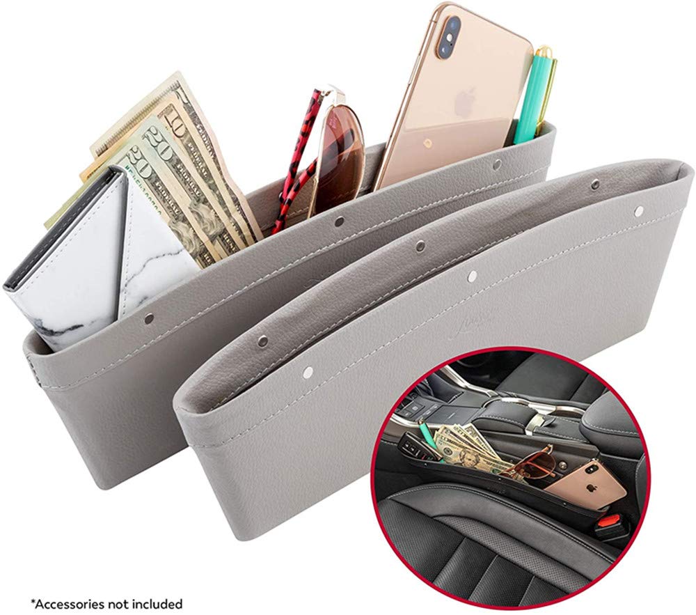 ZC 2-in-1 Car Seat Gap Organizer - Universal Fit Adjustable Storage Pockets for Phone, Keys, Cards & Remote | 2-Pack Car Seat Crevice Storage Box | Reduces Distracted Driving | Perfect for Road Trips, Commuting & Daily Errands