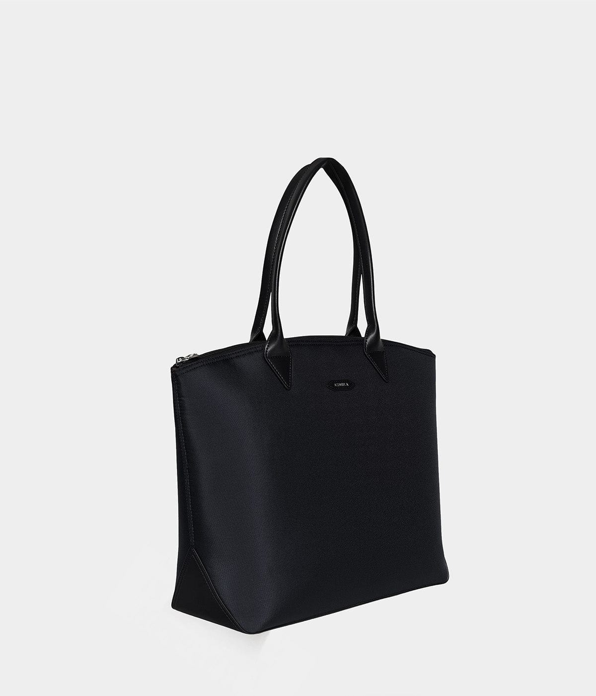 Eco-Friendly Recycled Nylon Tote Bag with Apple Print - Stylish Black Shopping Tote for Groceries, Beach & Daily Use