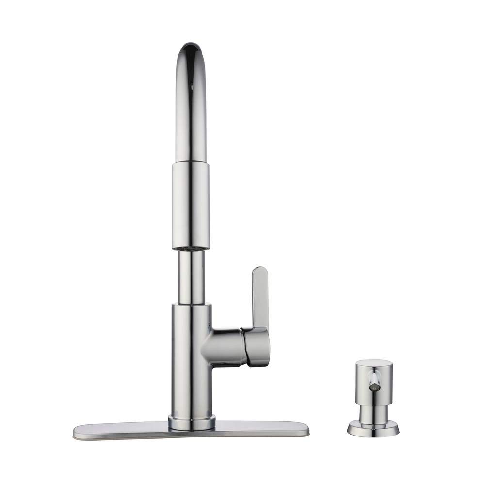 Glacier Bay Paulina Chrome Single-Handle Pull-Down Sprayer Kitchen Faucet with TurboSpray Technology - FastMount Installation & Soap Dispenser Included - Perfect for Modern Kitchens & High-Traffic Homes