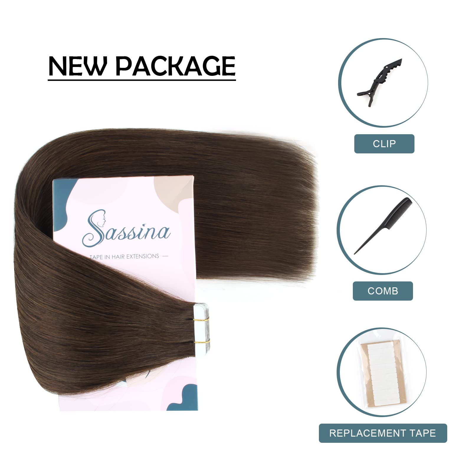 20 Inch Dark Brown Remy Human Hair Tape in Extensions - Long Straight Invisible Skin Weft, 50g Semi-Permanent (20 Pieces, #2) for Natural Volume & Length - Perfect for Weddings, Parties & Daily Styling