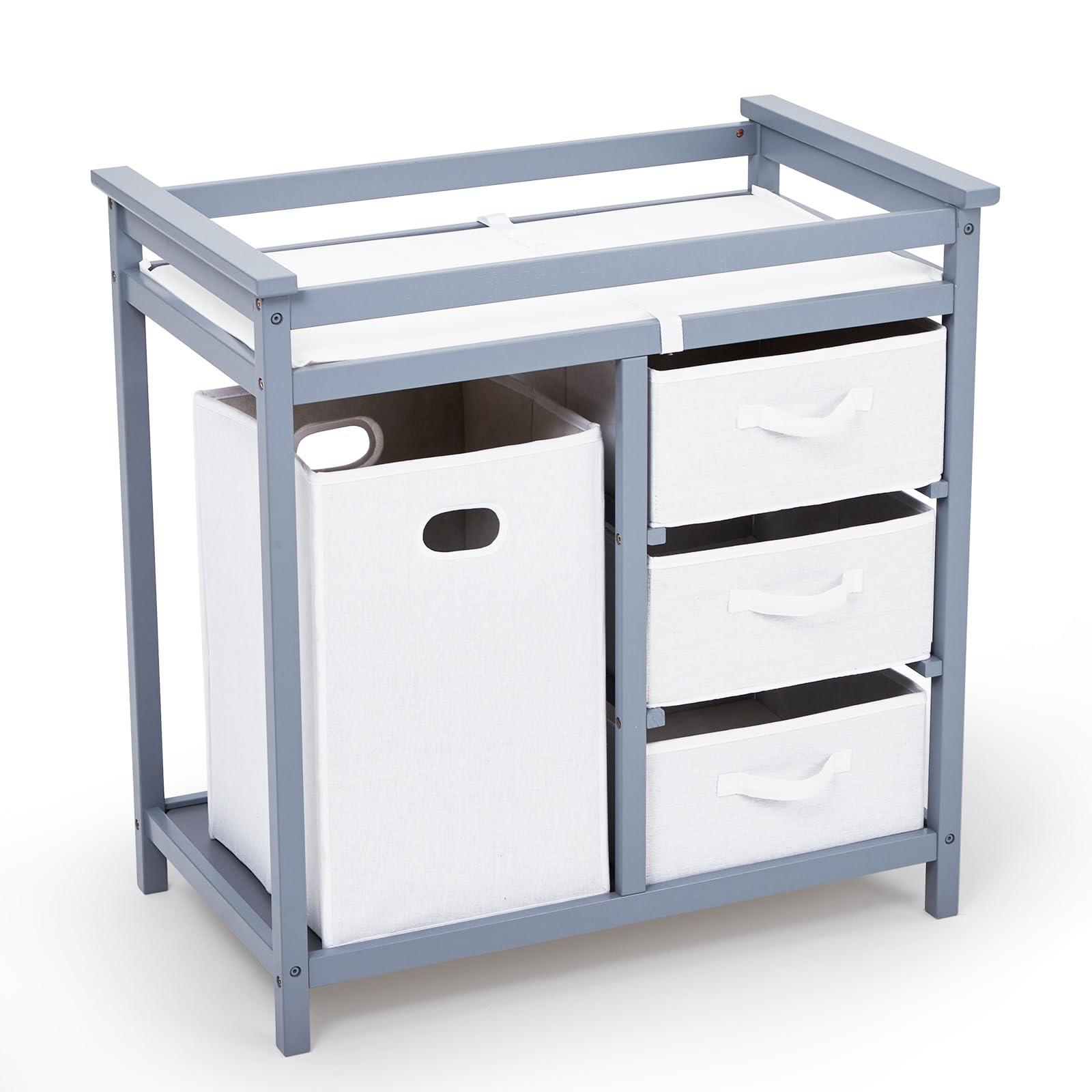 Wooden Baby Changing Table with Drawers & Hamper - Nursery Essentials for Diaper Changes