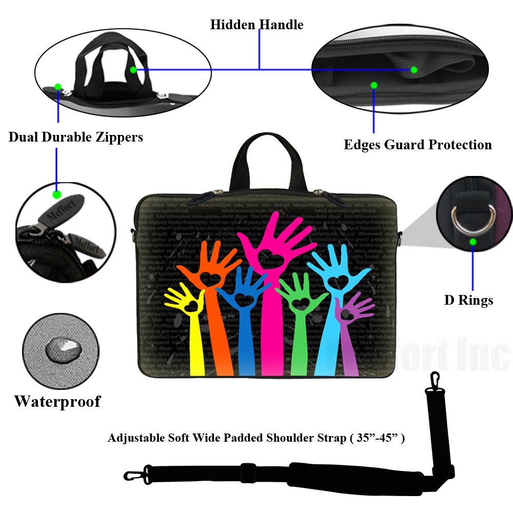 Meffort 17-17.3 Inch Neoprene Laptop Sleeve with Hidden Handle & Adjustable Shoulder Strap - Protective Case for MacBook Pro, Dell XPS, HP - Perfect for Travel, Work & School