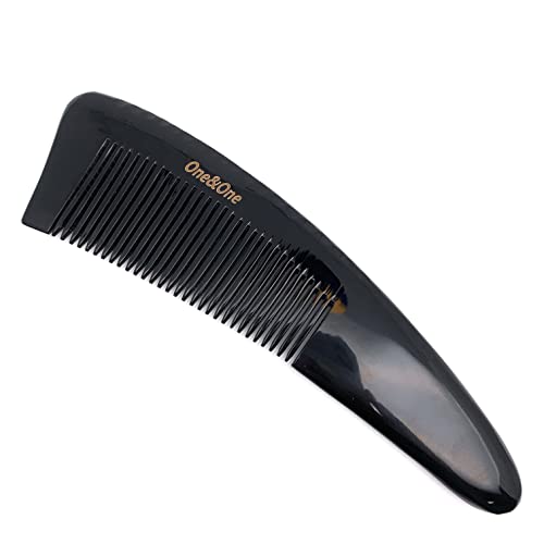 Premium Buffalo Horn Hair Comb with Tip Handle - Fine Teeth Black Horn Comb for Men & Women - Large Size 7.48