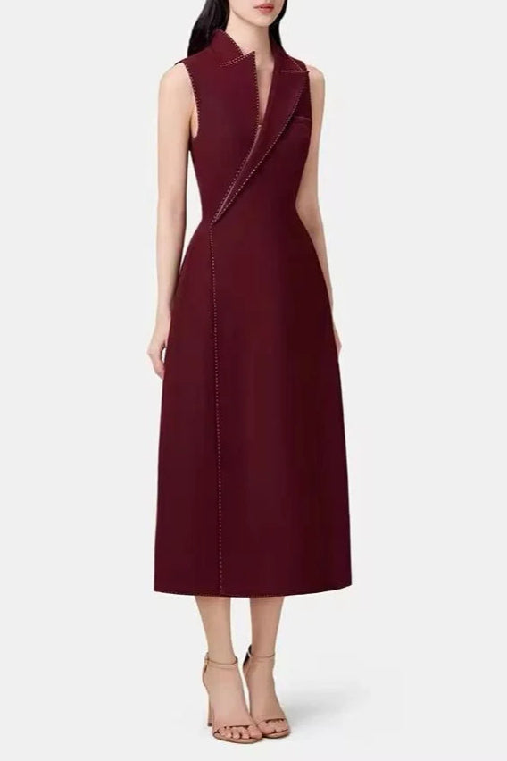 Elegant Red Asymmetric Collar Blazer Midi Dress for Women - Perfect for Office Wear, Cocktail Parties & Special Occasions
